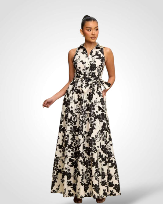 SJQ-Black white Maxi Dress