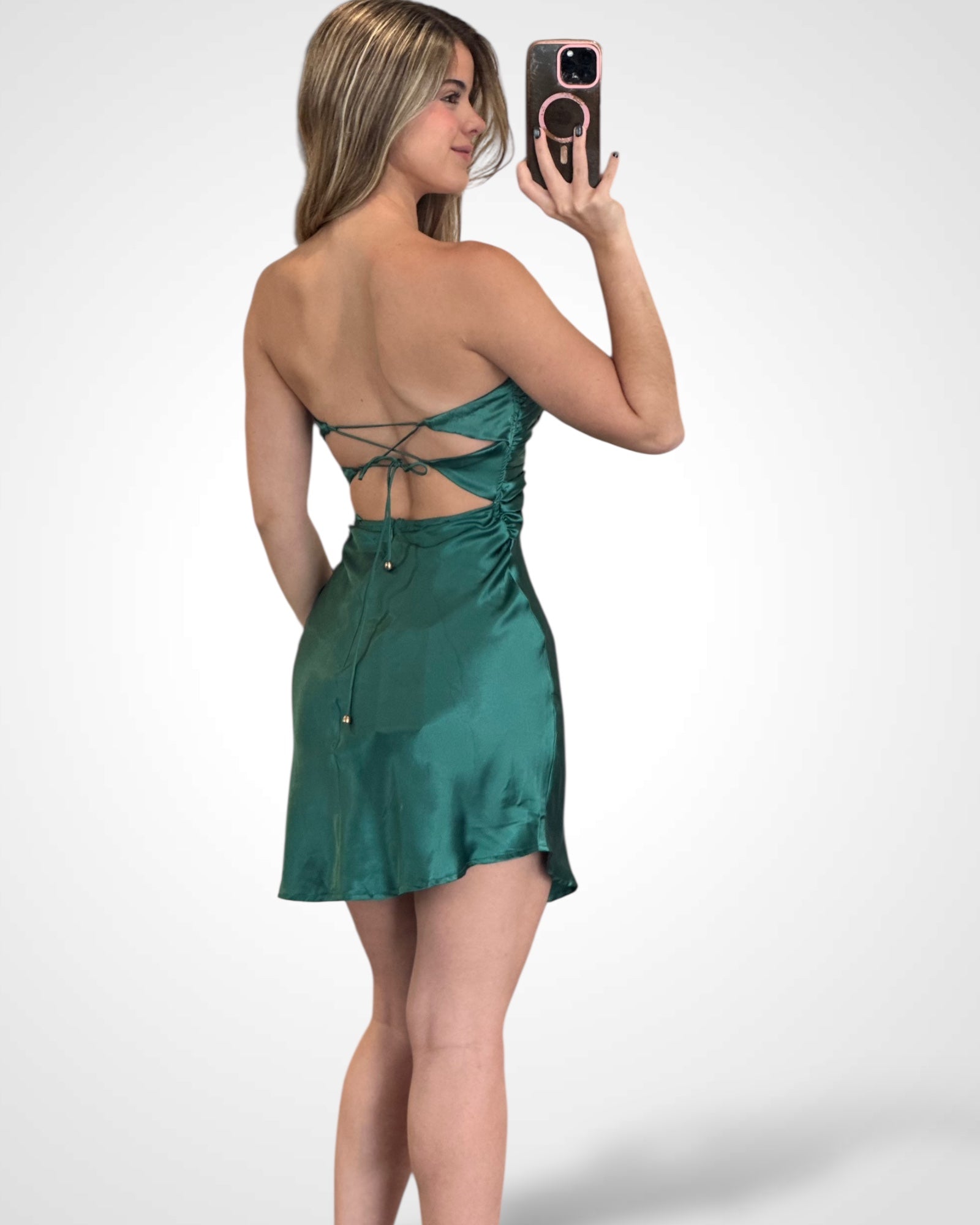 Strapless Style Double Twist Mini Dress (GREEN)•-3
