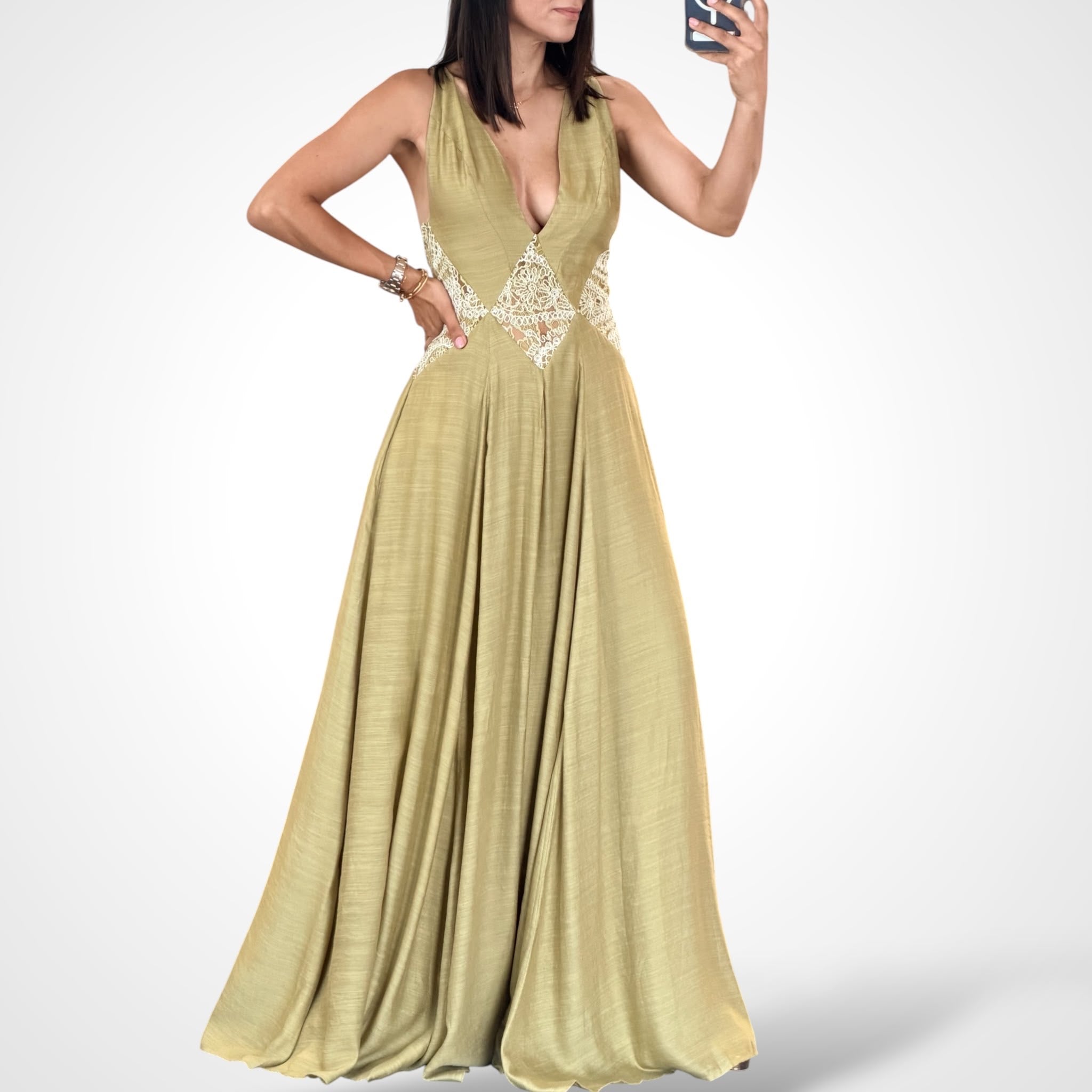 Pea Low Back Maxi Dress
