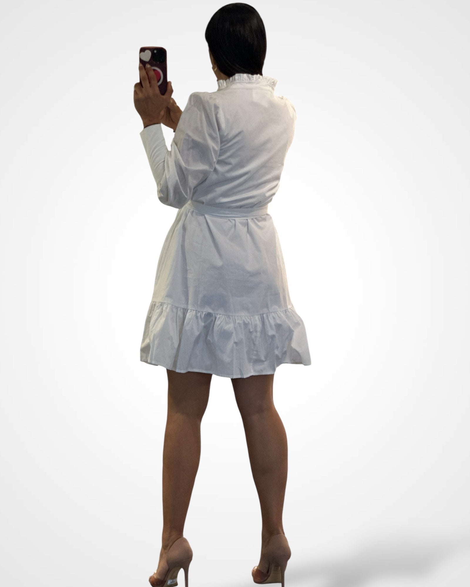 Button Up Self Tie Pockets Tiered Mini Dress