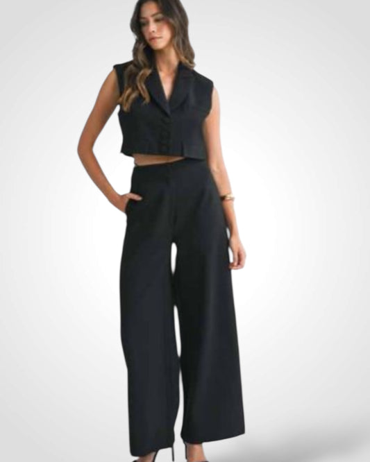 Black Short Flap Vest & Pants Set