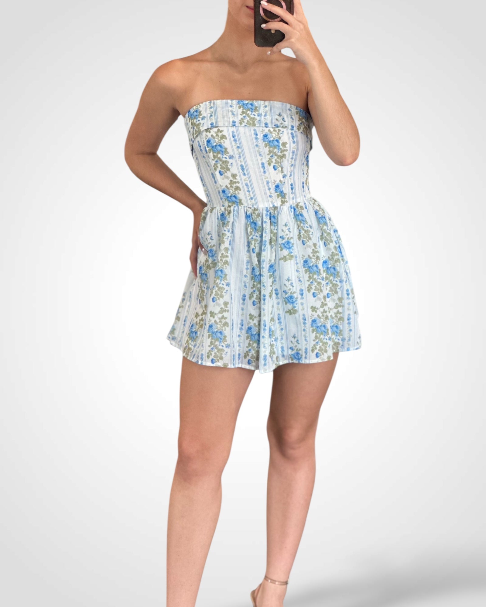 FLORAL PRINTED BACK SMOCKED TUBE TOP ROMPER