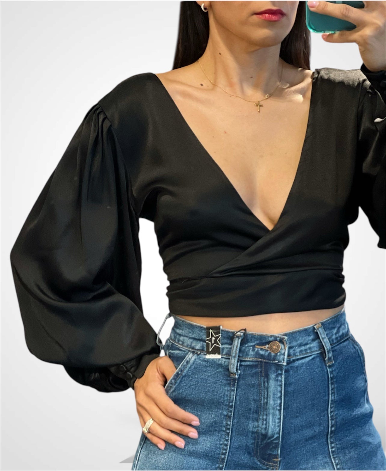 V NECK BALLON SLEEVE