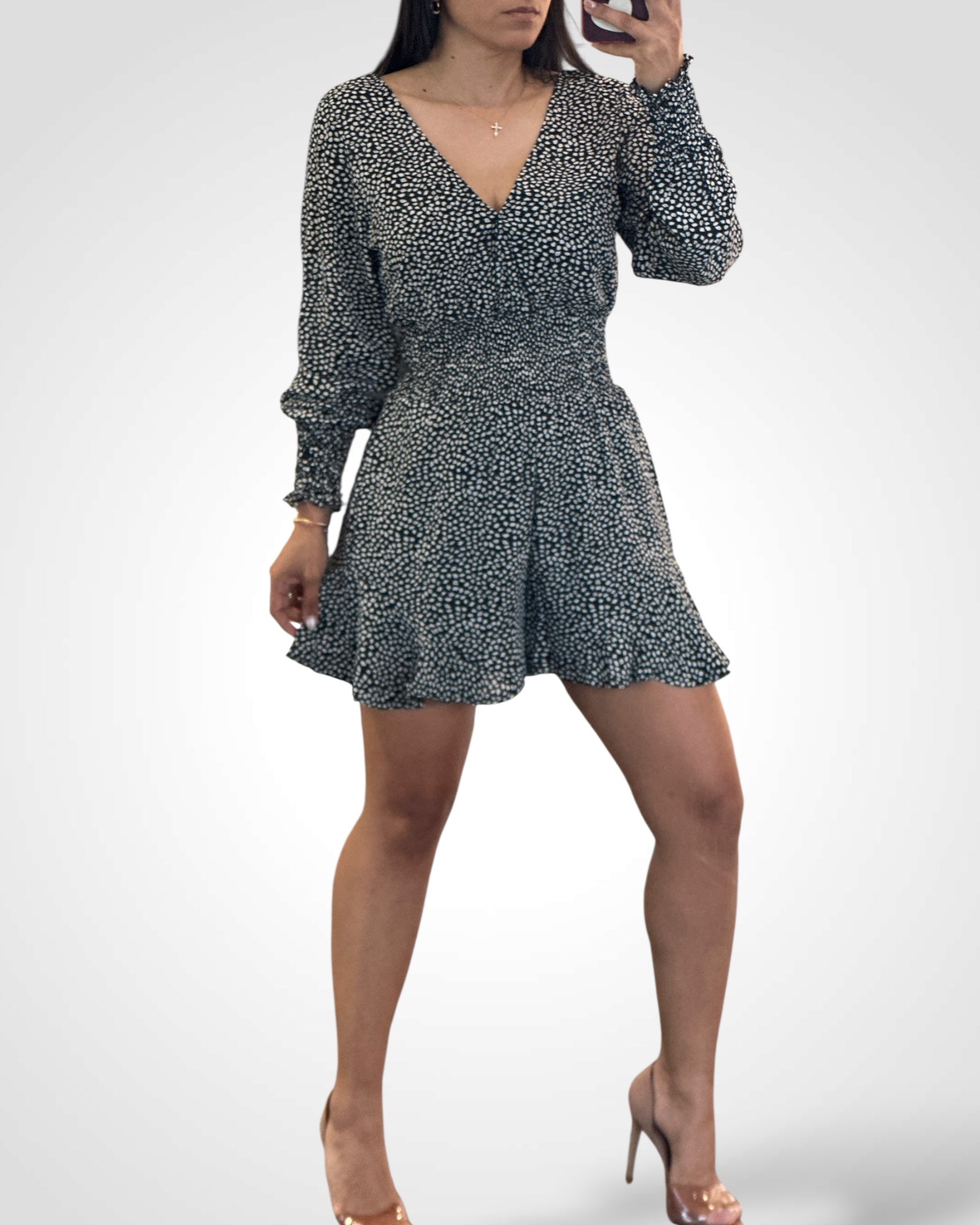 Surplice Smocked Waist Woven Romper•-2