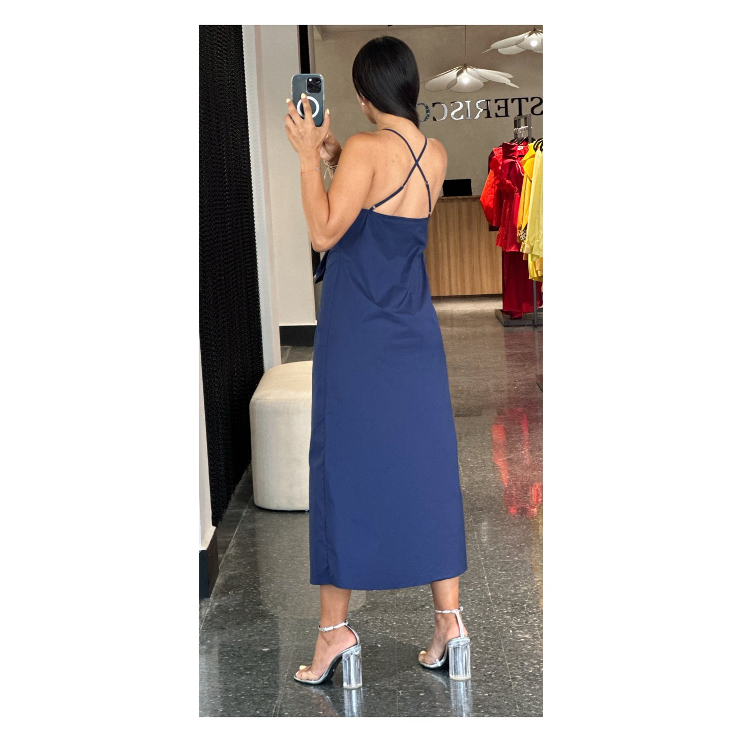 Navy Tie Front Midi Dress