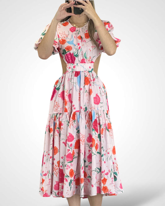 Floral Print Cutout Midi Dress