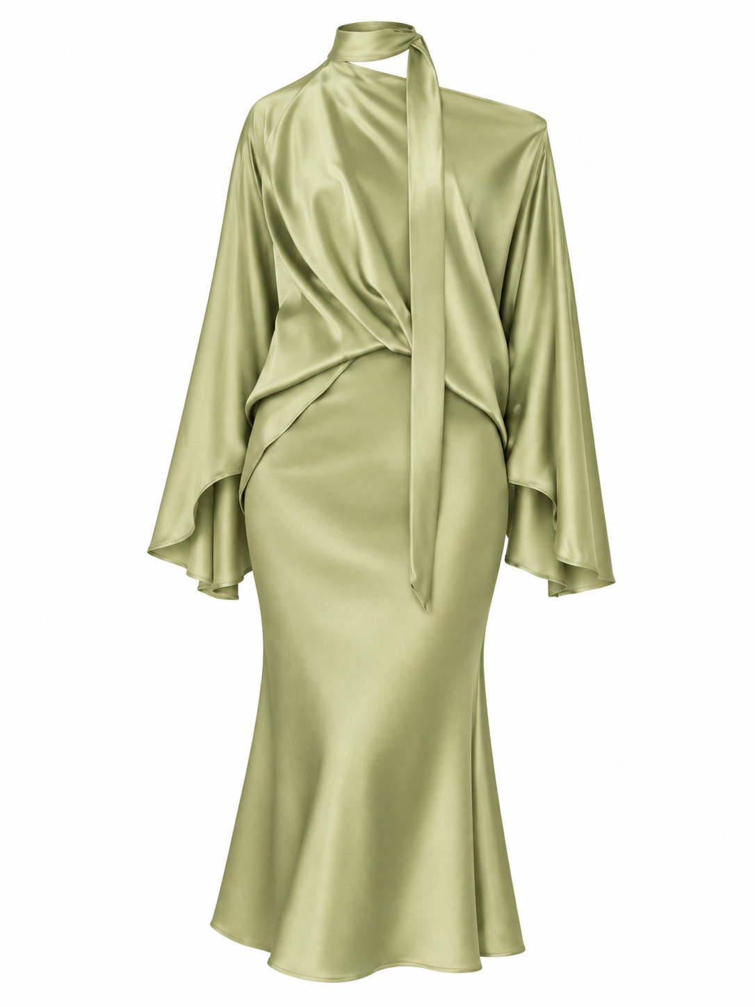 Olive Satin Asymmetrical Dress-4