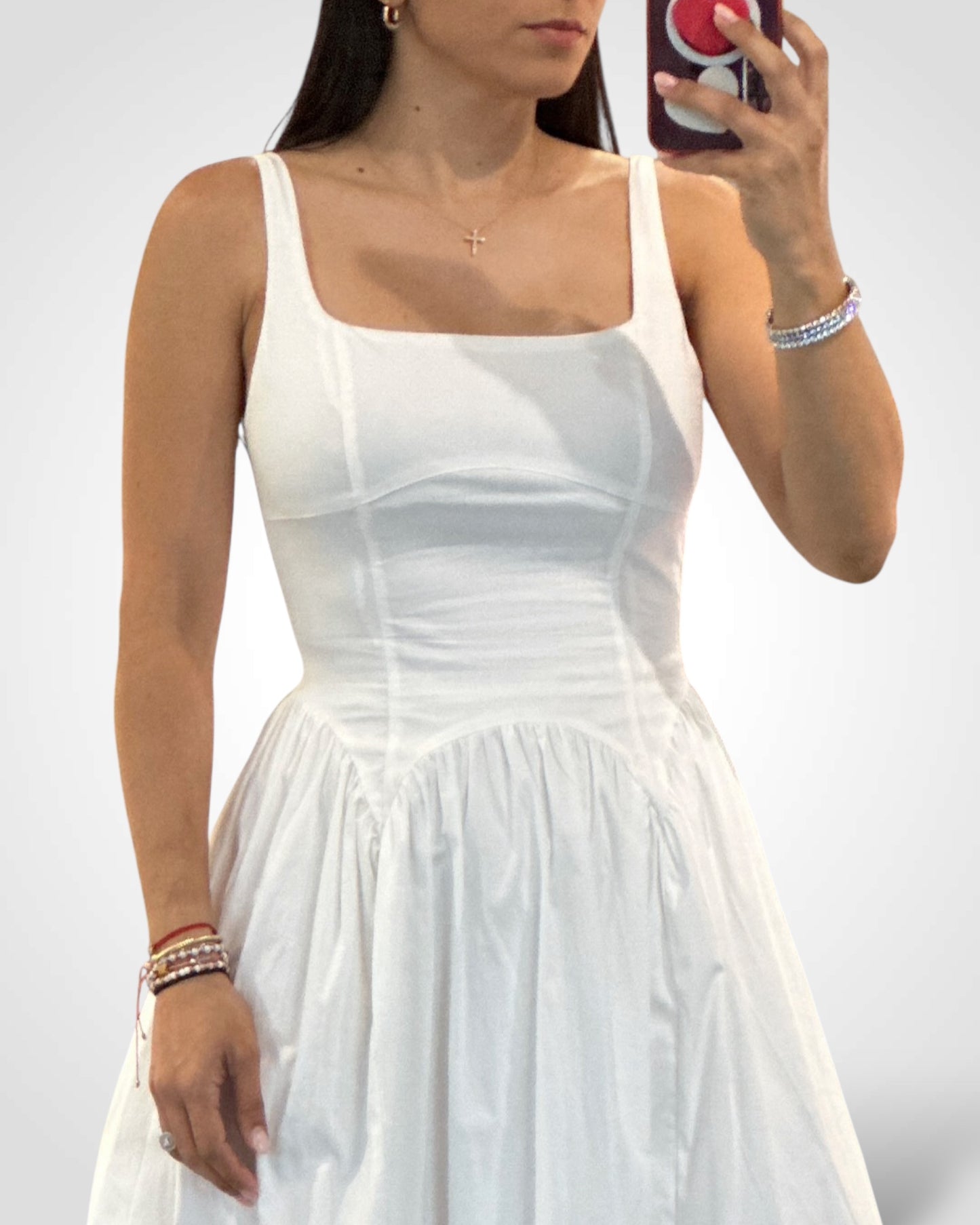 Poplin Adjustable Strap Double Back Tie Midi Dress