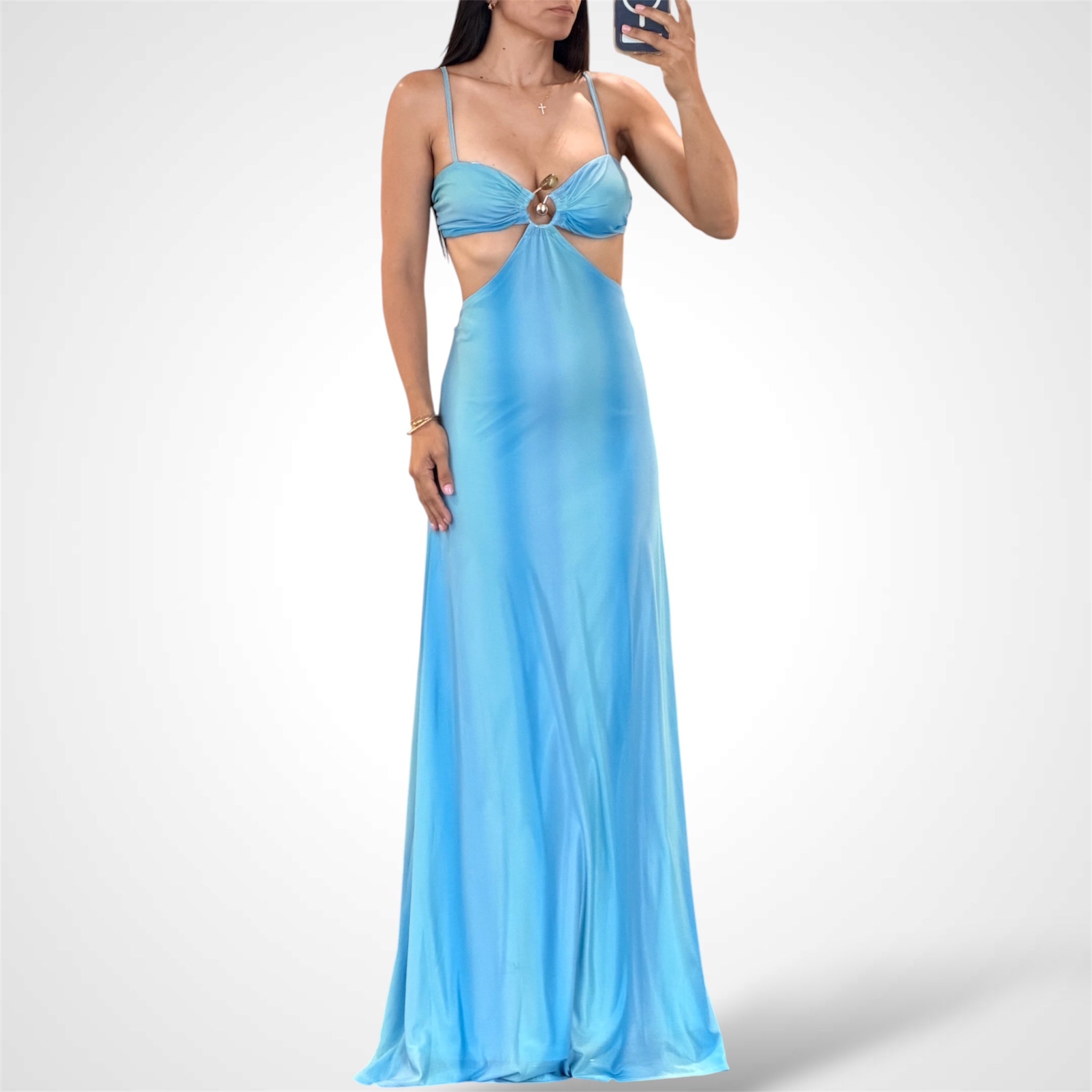 BLUE BANDEAU CUT-OUT MAXI DRESS-1