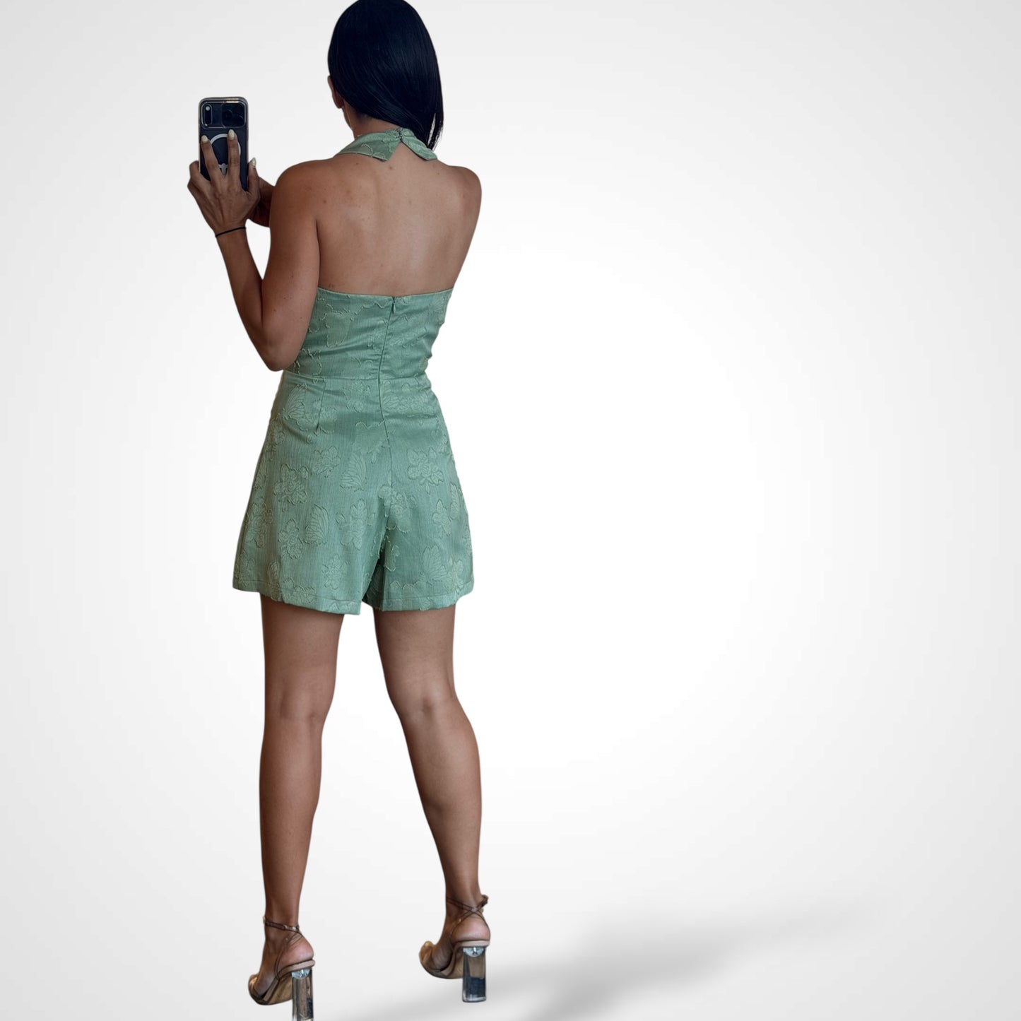 Rose Jacquard Tie Front Romper