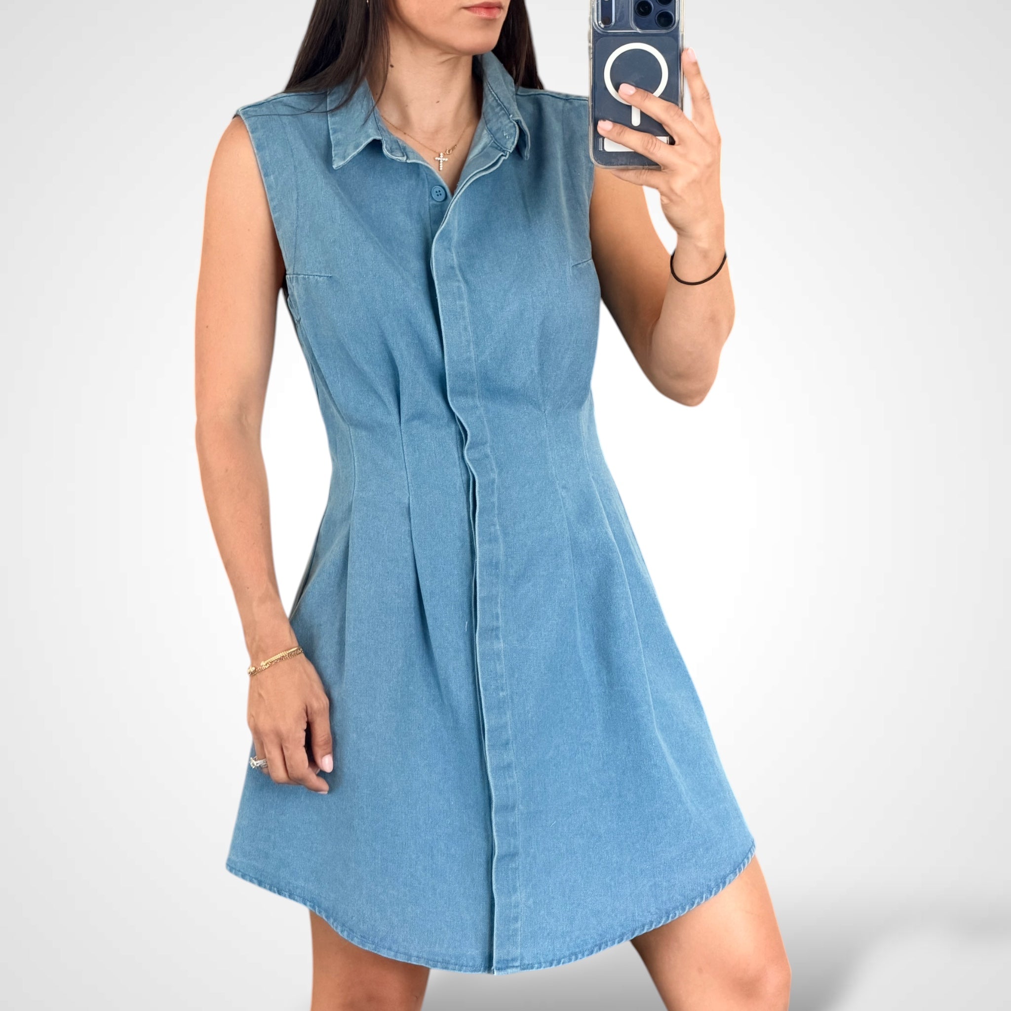 Classic Shirt Collar Hidden Button Placket Dress•-2