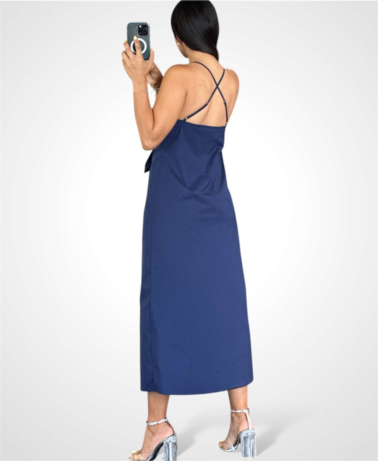 Navy Tie Front Midi Dress
