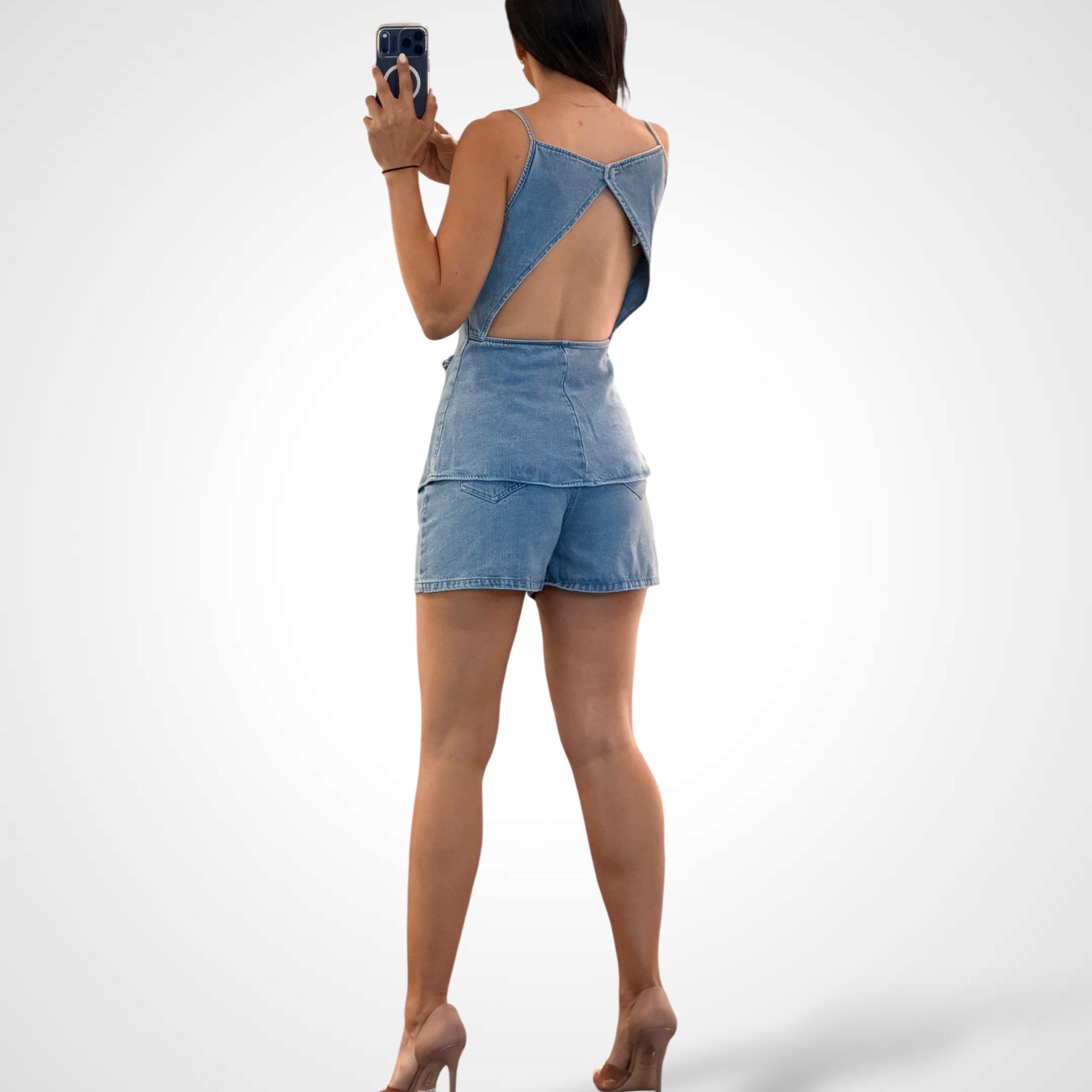 Denim Short Set Detail Silver•-3
