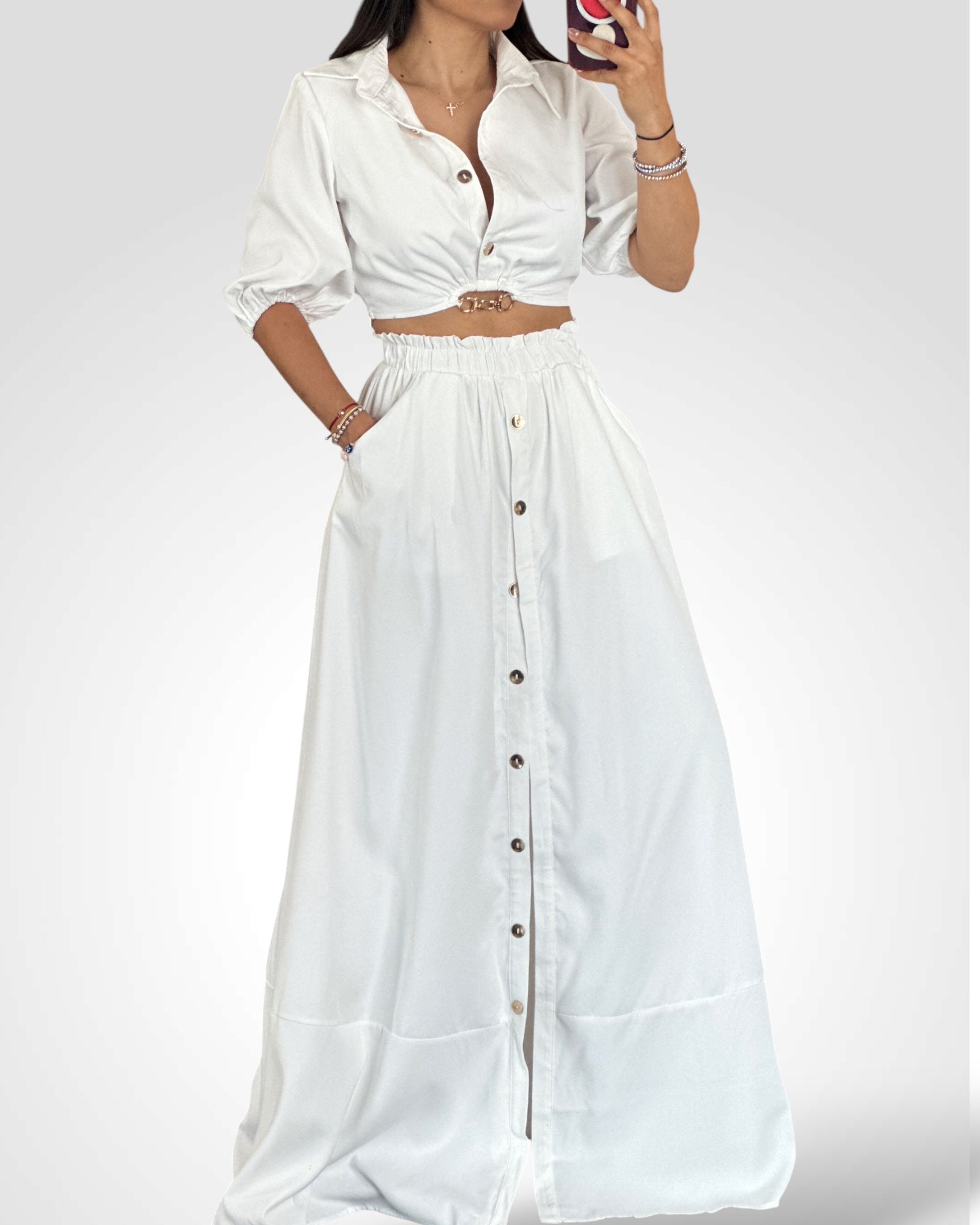 WHITE SOLID COLOR SKIRT SET
