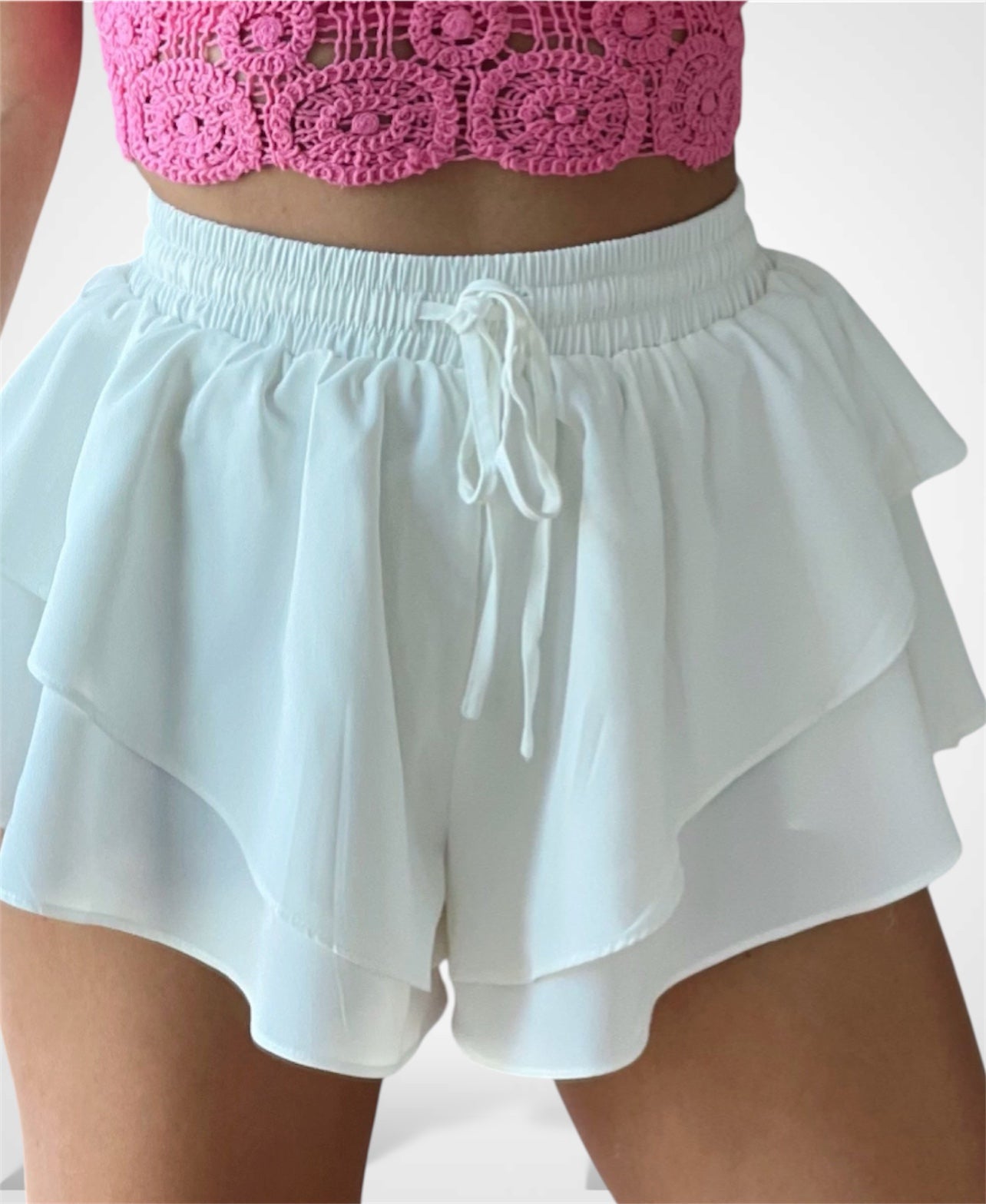 Elastic Wasitband Ruffle Shorts•