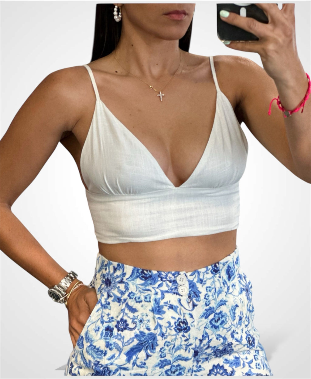 OFF WHITE LINEN BRA TOP