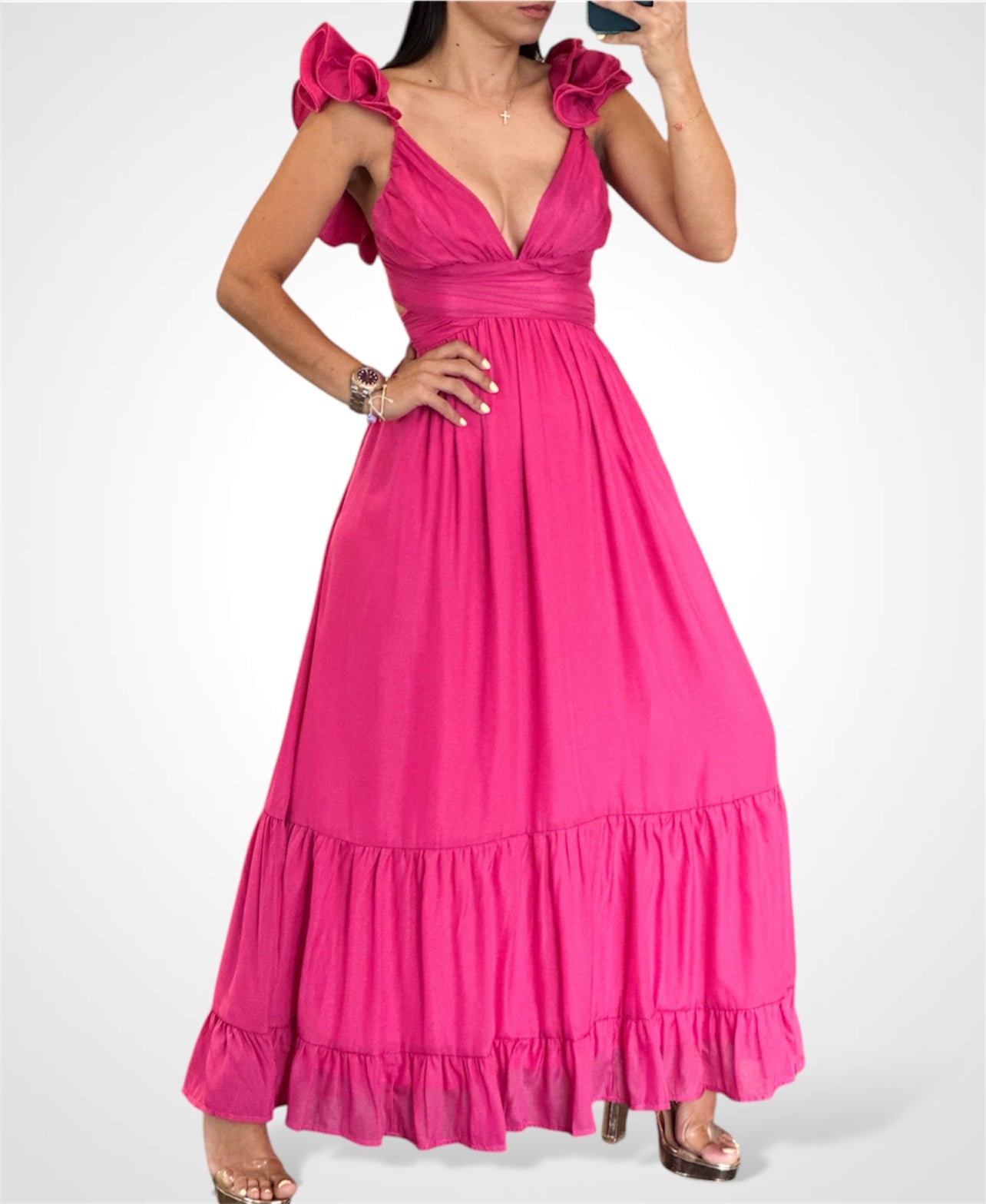 SJ Ruffle Strap Midi Dress