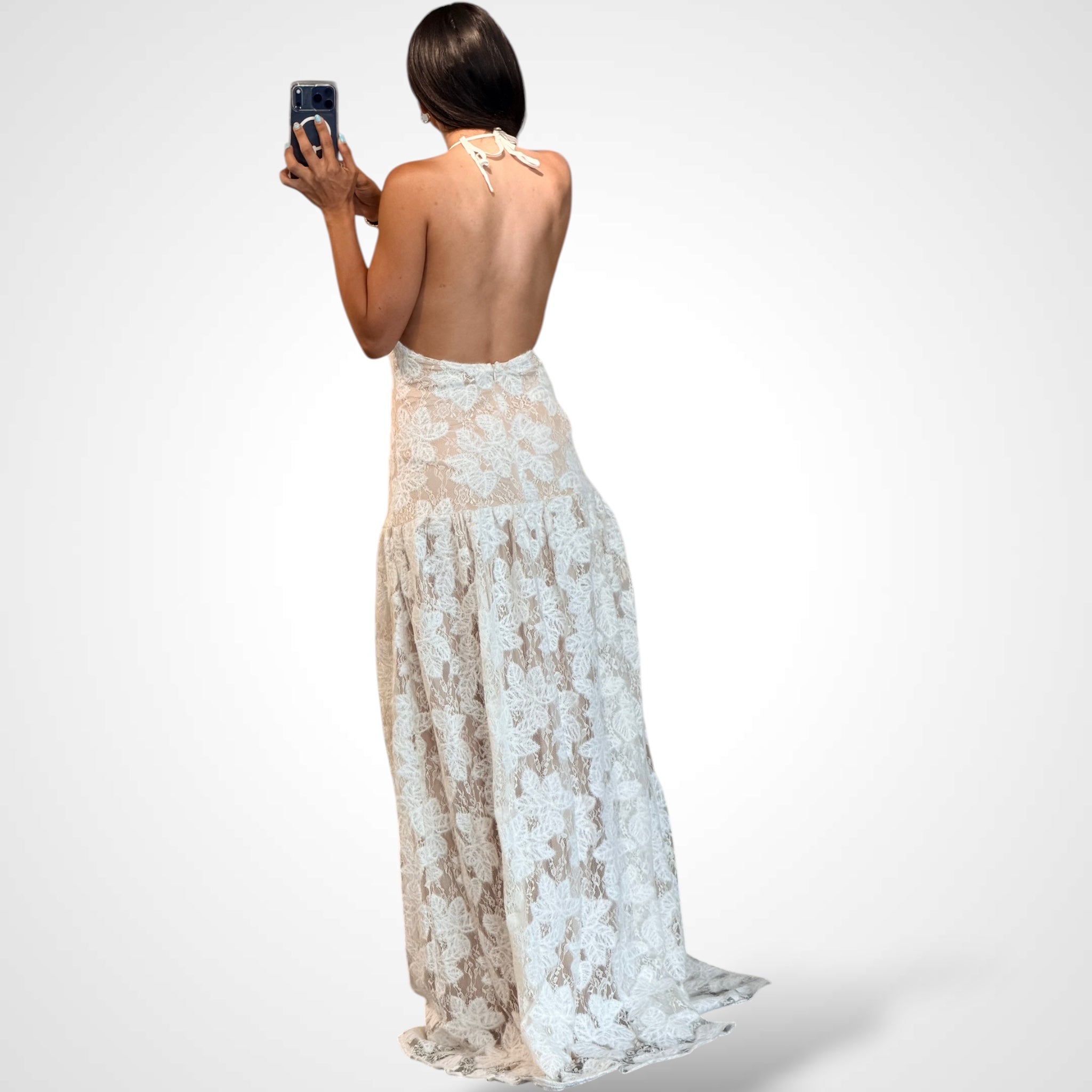 White Lace Maxi Dress•-3