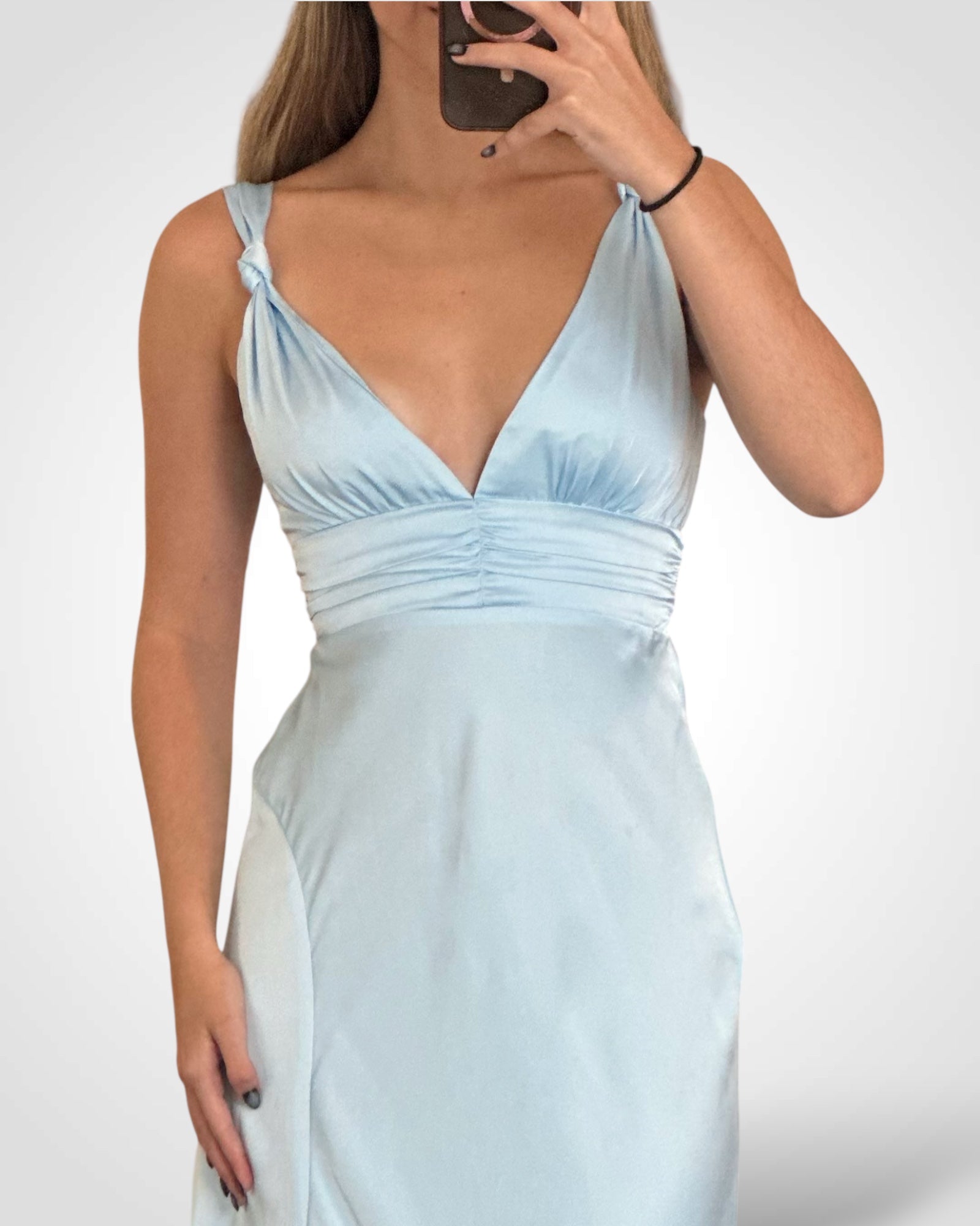 Satin Cami Pleated V-neck Maxi Dress