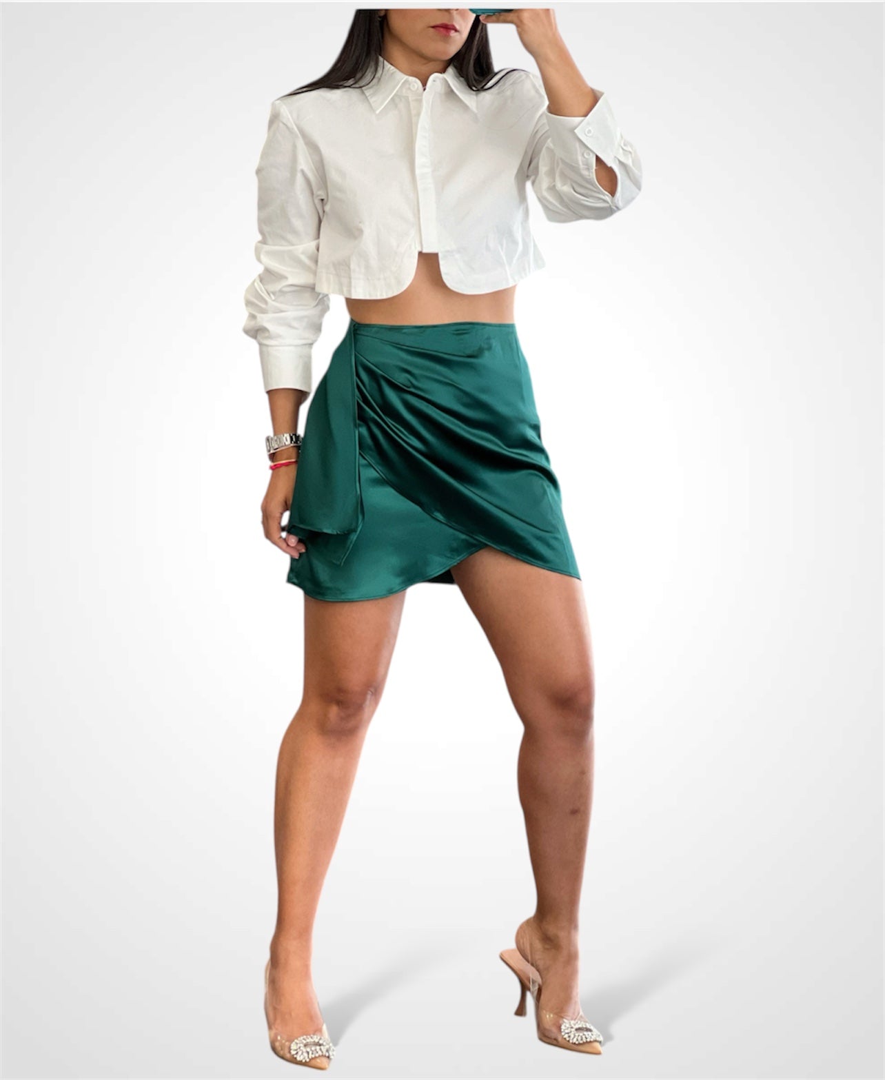 Satin Ruffle Mini Skirt•-2