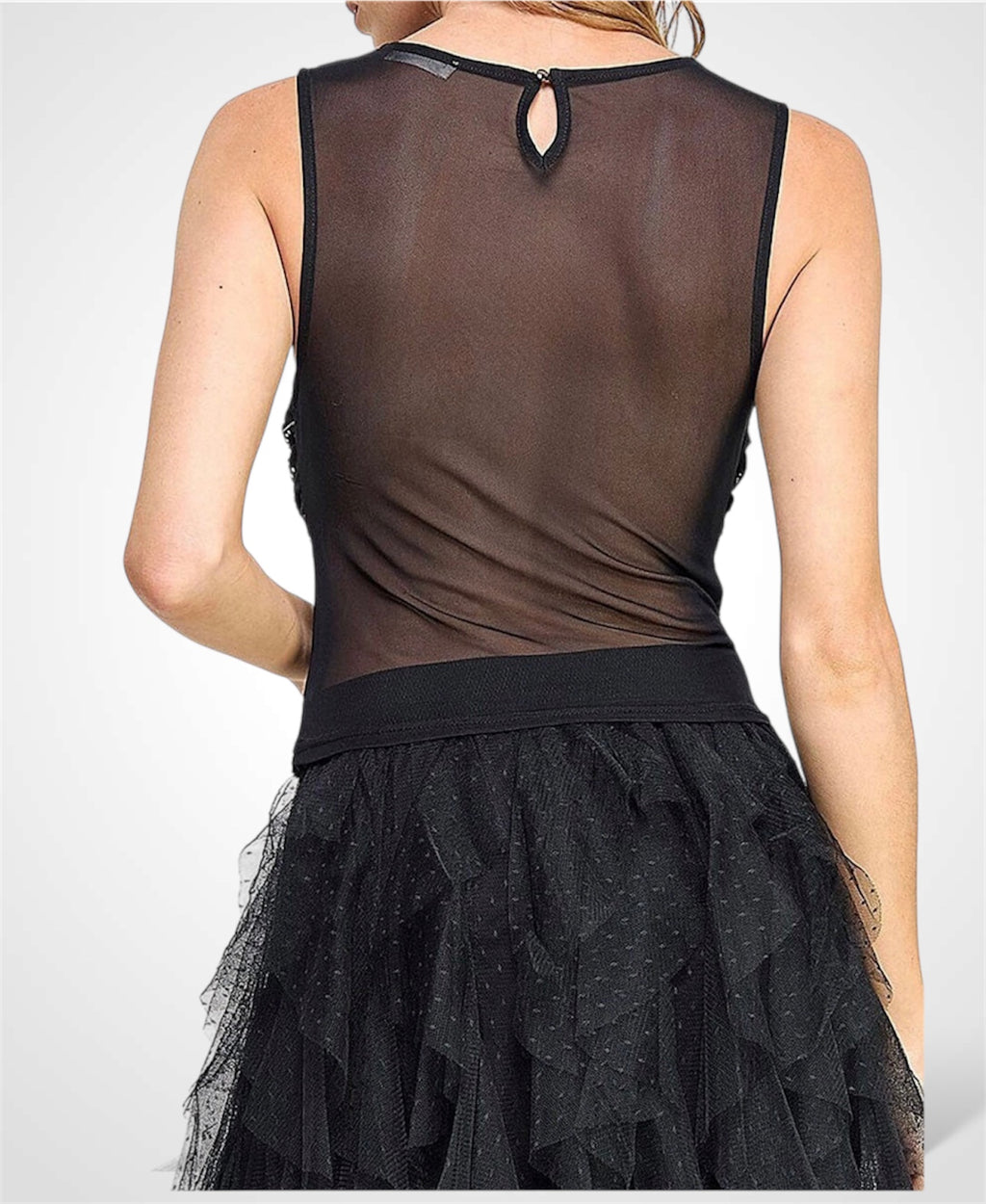 SLEVELESS MESH STUDS COWL NECK BLOUSE TANK TOP