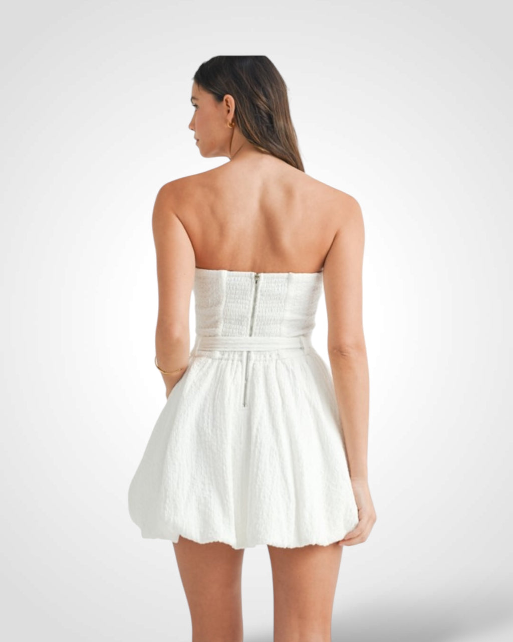 OFF WHITE TEXTURED KNIT BUBBLE HEM MINI DRESS