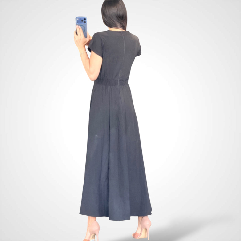 SJQ-GOLD BUTTONS BLACK LONG DRESS