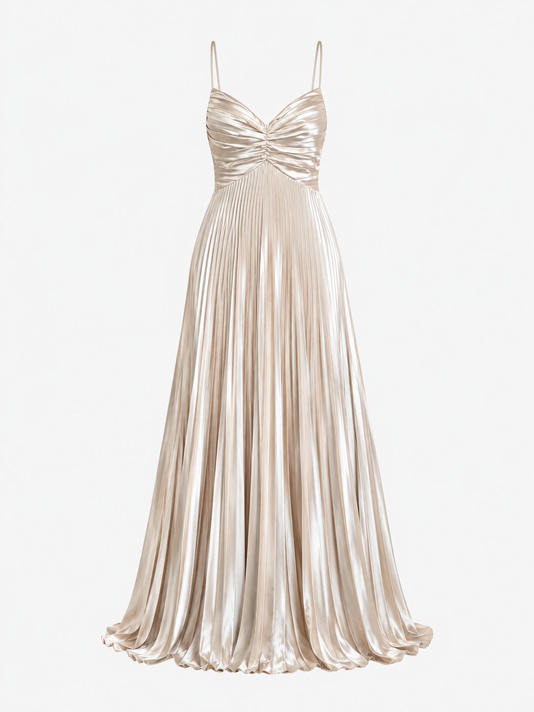 Champagne Thin Adjustable Strap Pleated Maxi Dress-4