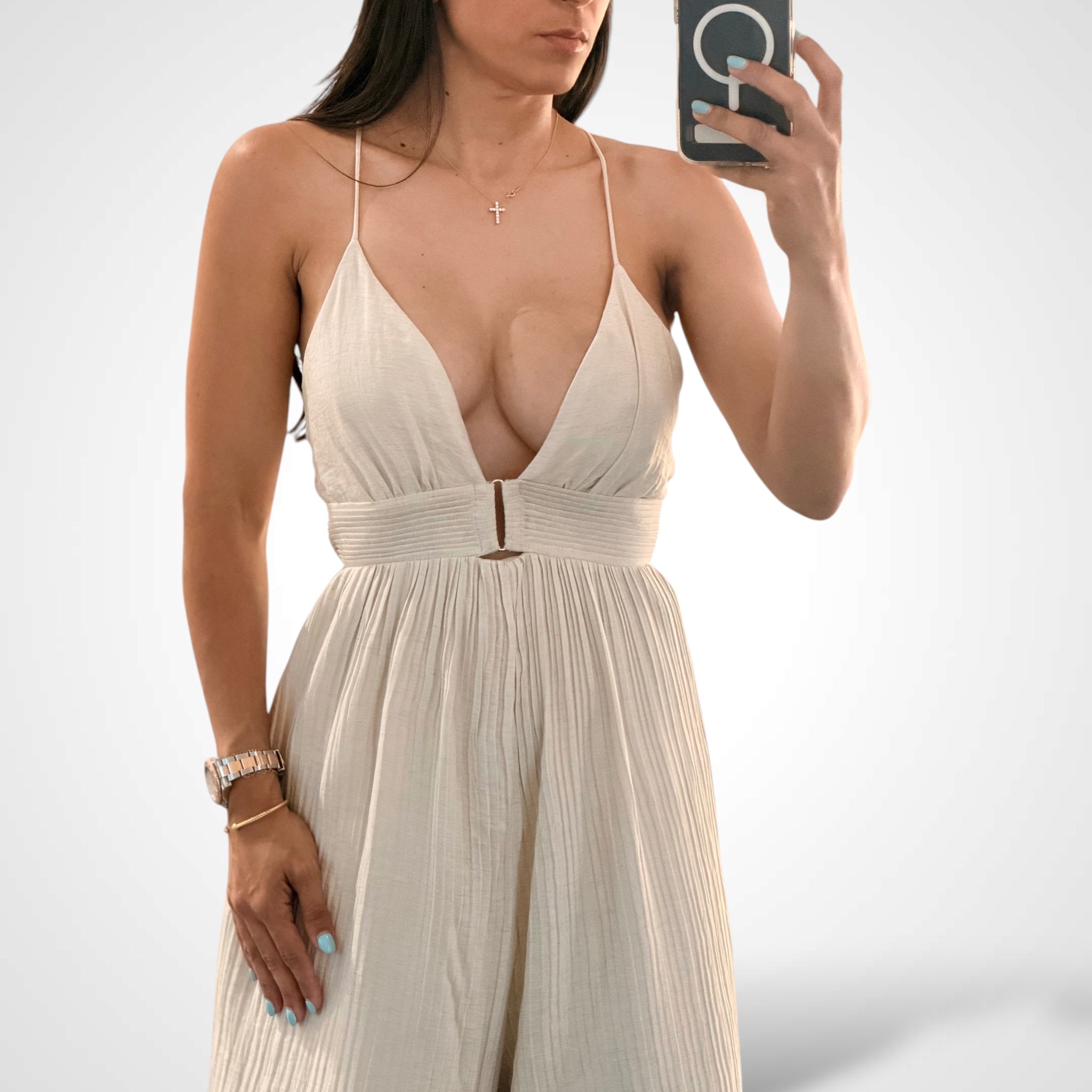 Golden Grace Crisscross Back Maxi Jumpsuit•-2