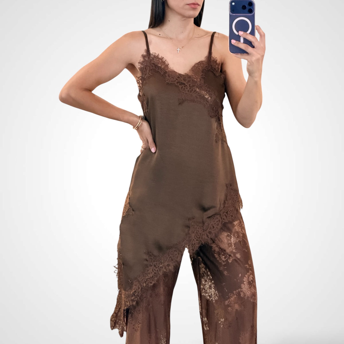 Mocha Lace Satin Set-2