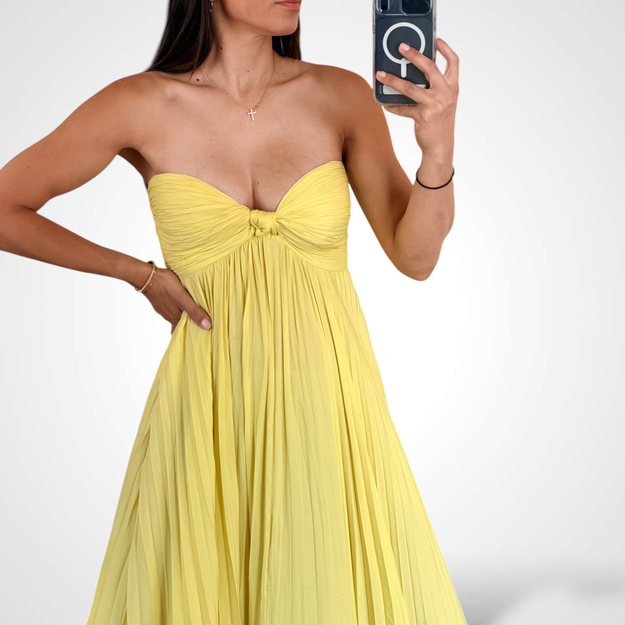 Clear Color Accordion Ruffle Tube Maxi Dress•-2