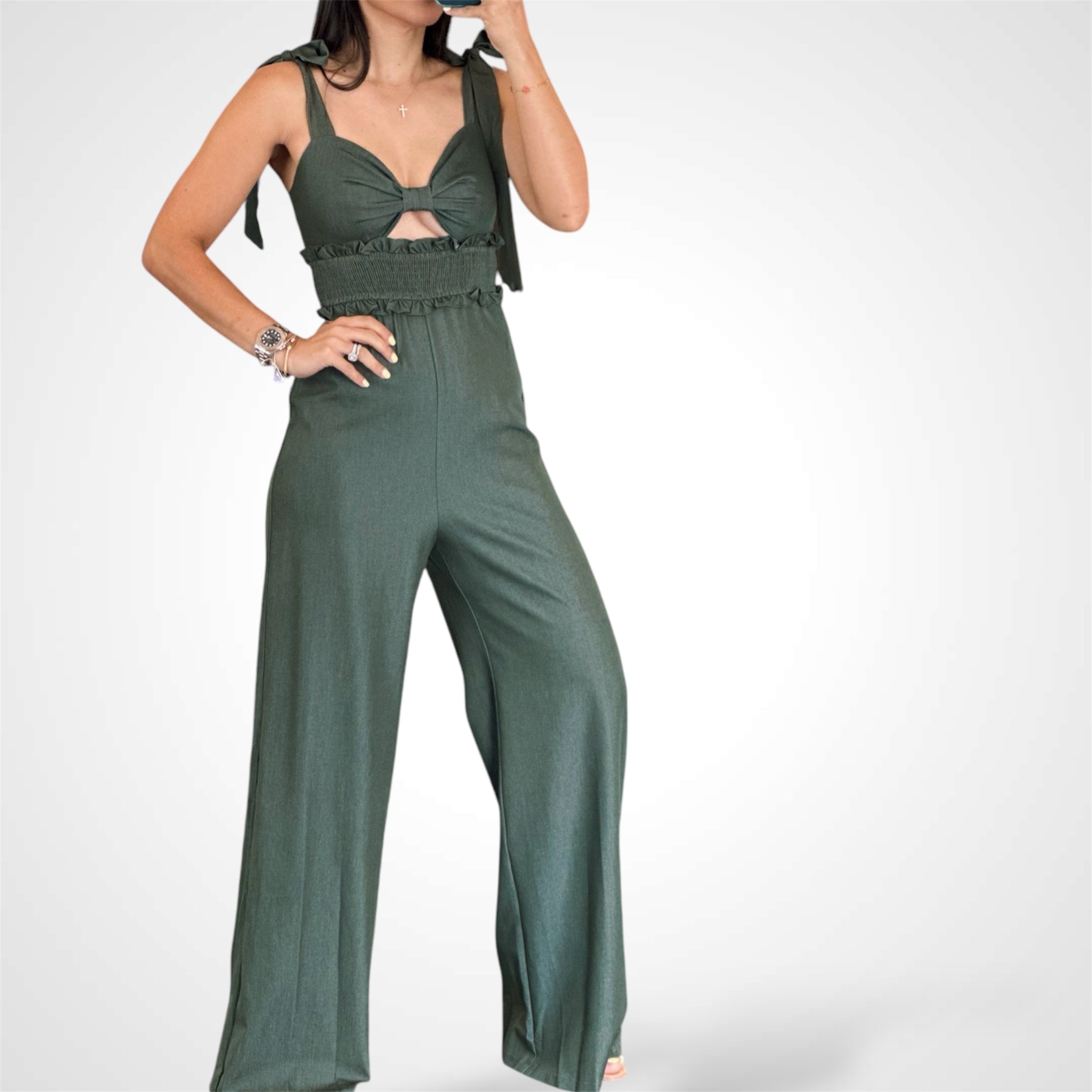 Smocking Wide Leg Jumpsuit•-1