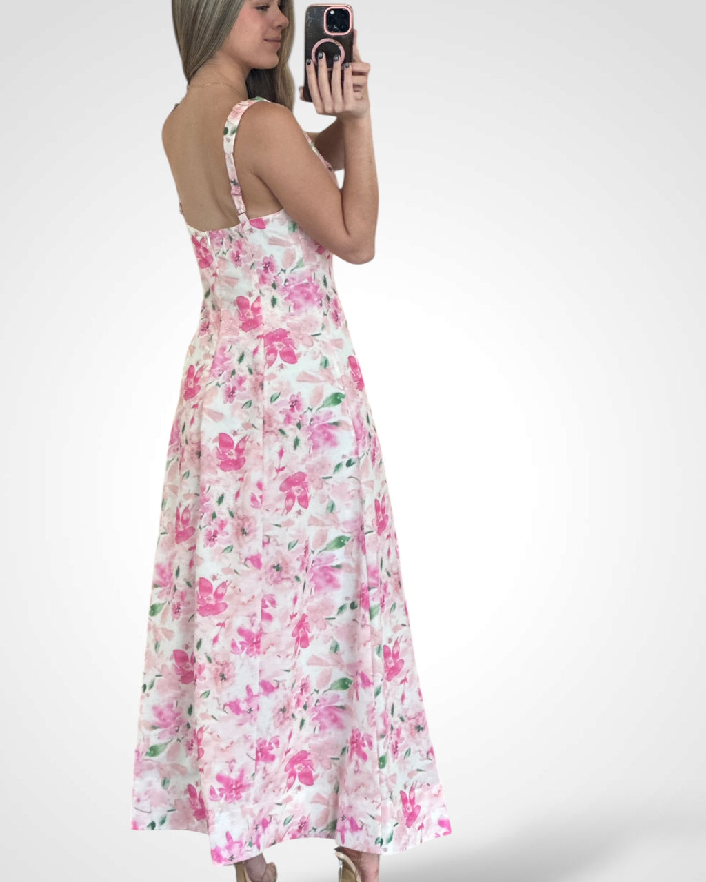 GATHERED FLORAL MAXI DRESS