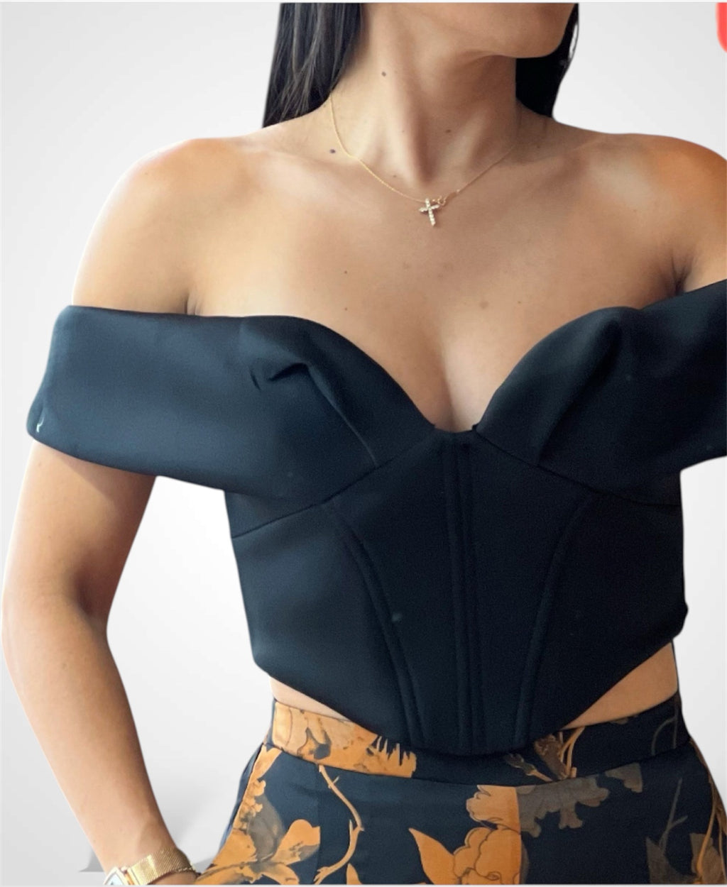 FOLD OVER SWEETHEART NECK SCUBA CORSET CROP TOP