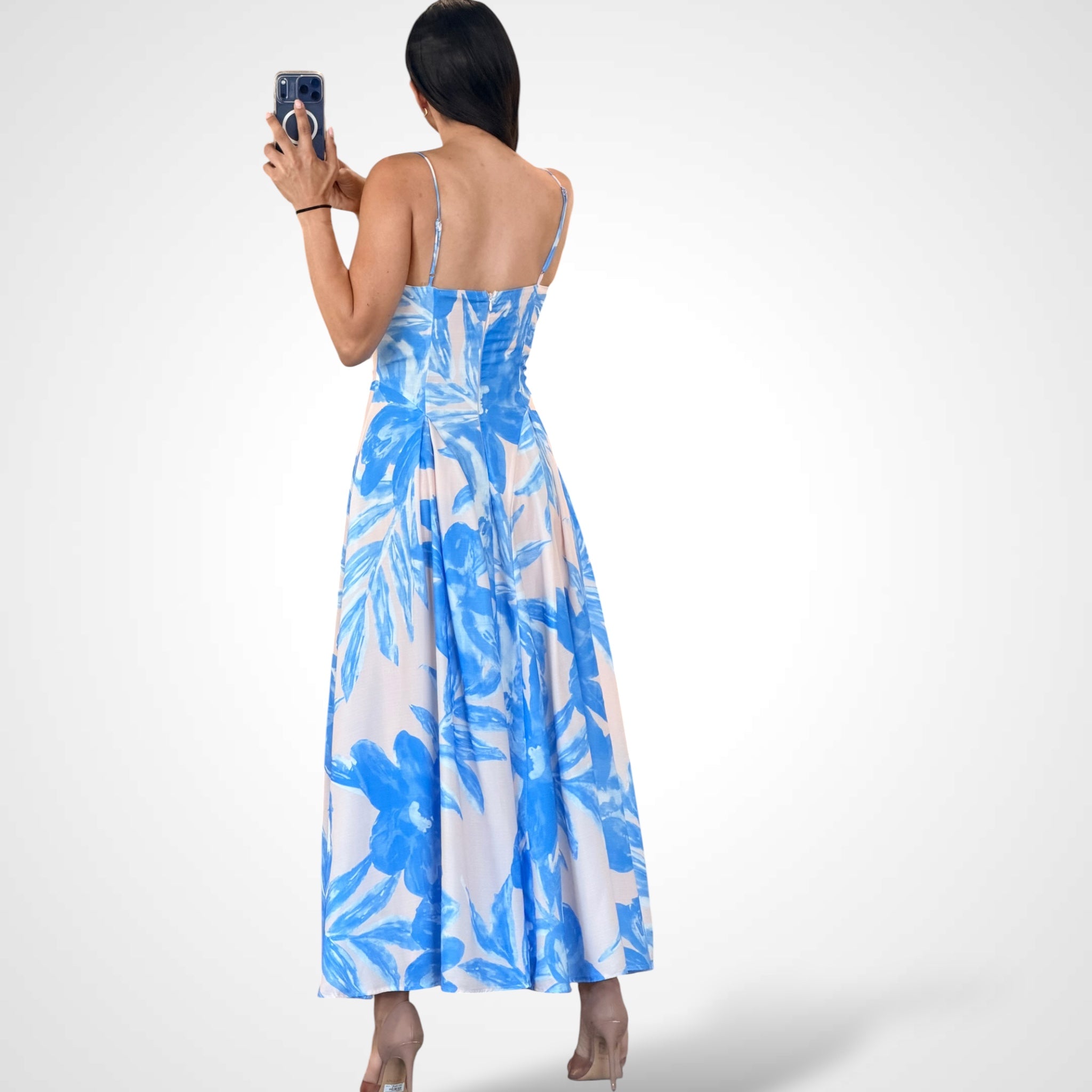 Blue Floral Midi Dress•-3