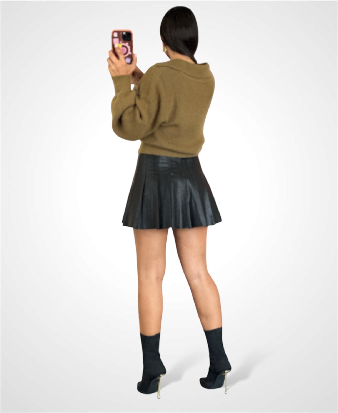 V NECK COLLARED PLAIN LIBBED CROPPED SWEATER