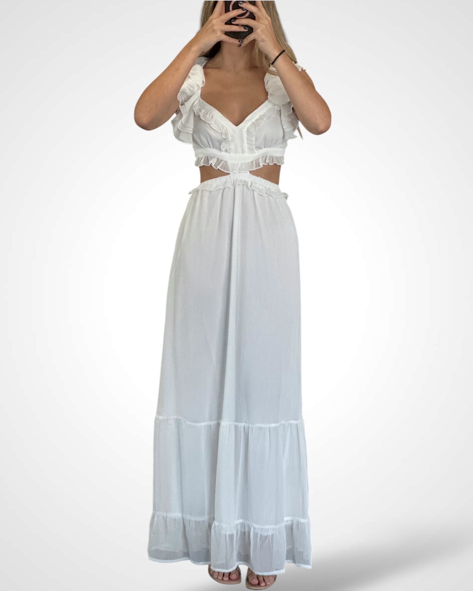 Cutout Detail Ruffle Maxi Dress•