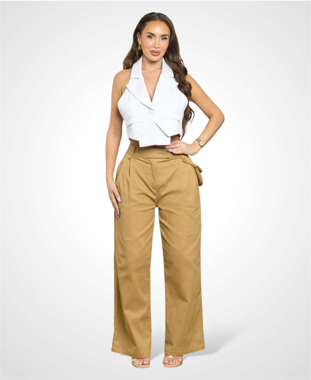 WHITE COLLAR VEST OPEN BACK