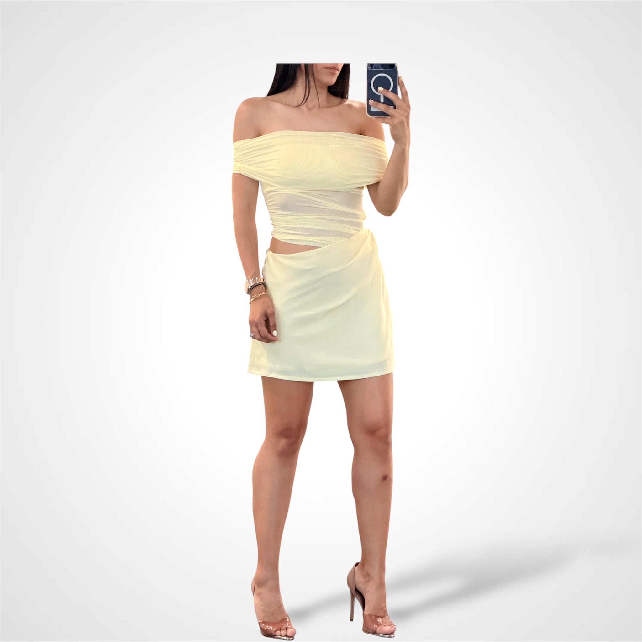 Off Shoulder Butter Mini Dress
