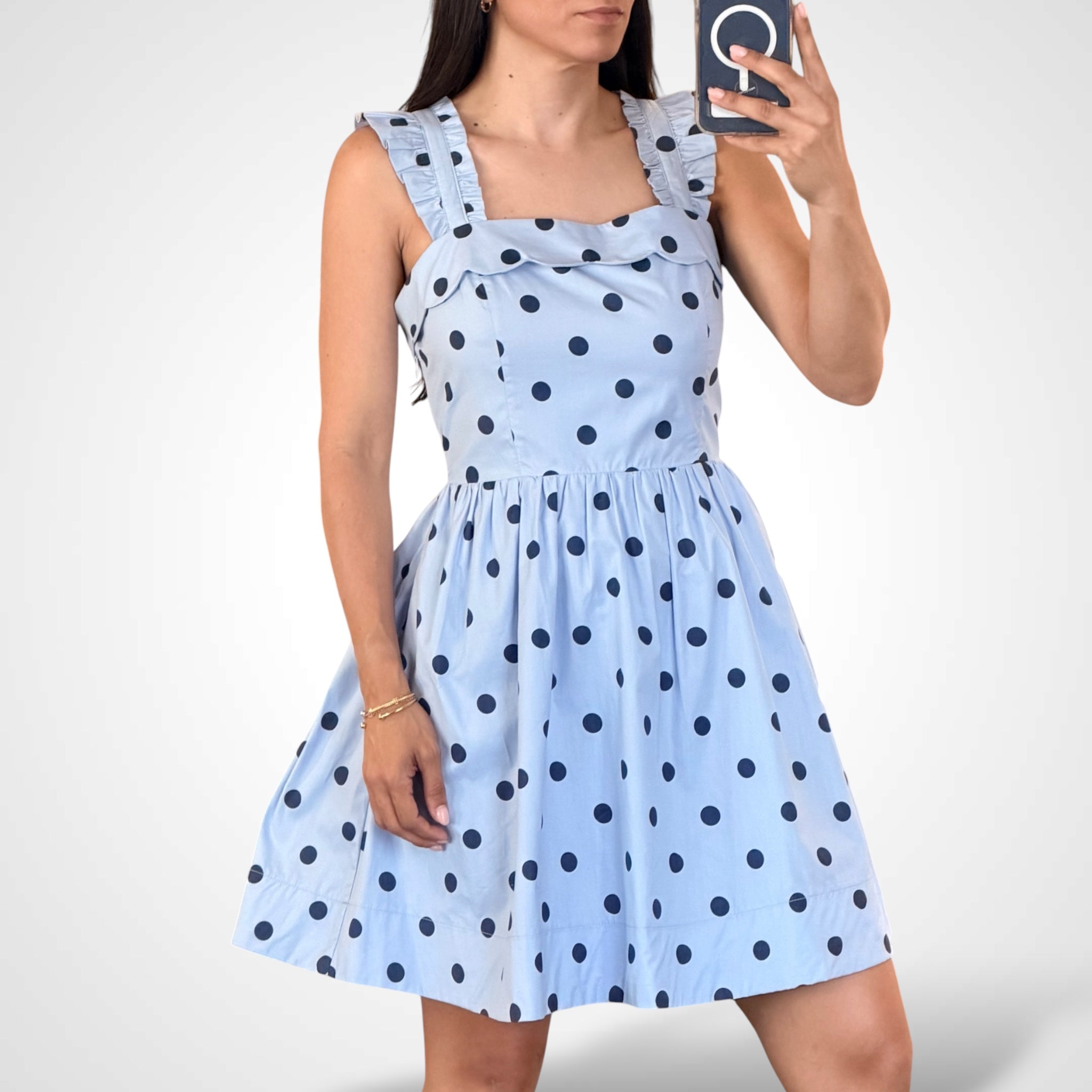 Square Neck Smock Fit & Flare Polka Dots Mini Dress•-2
