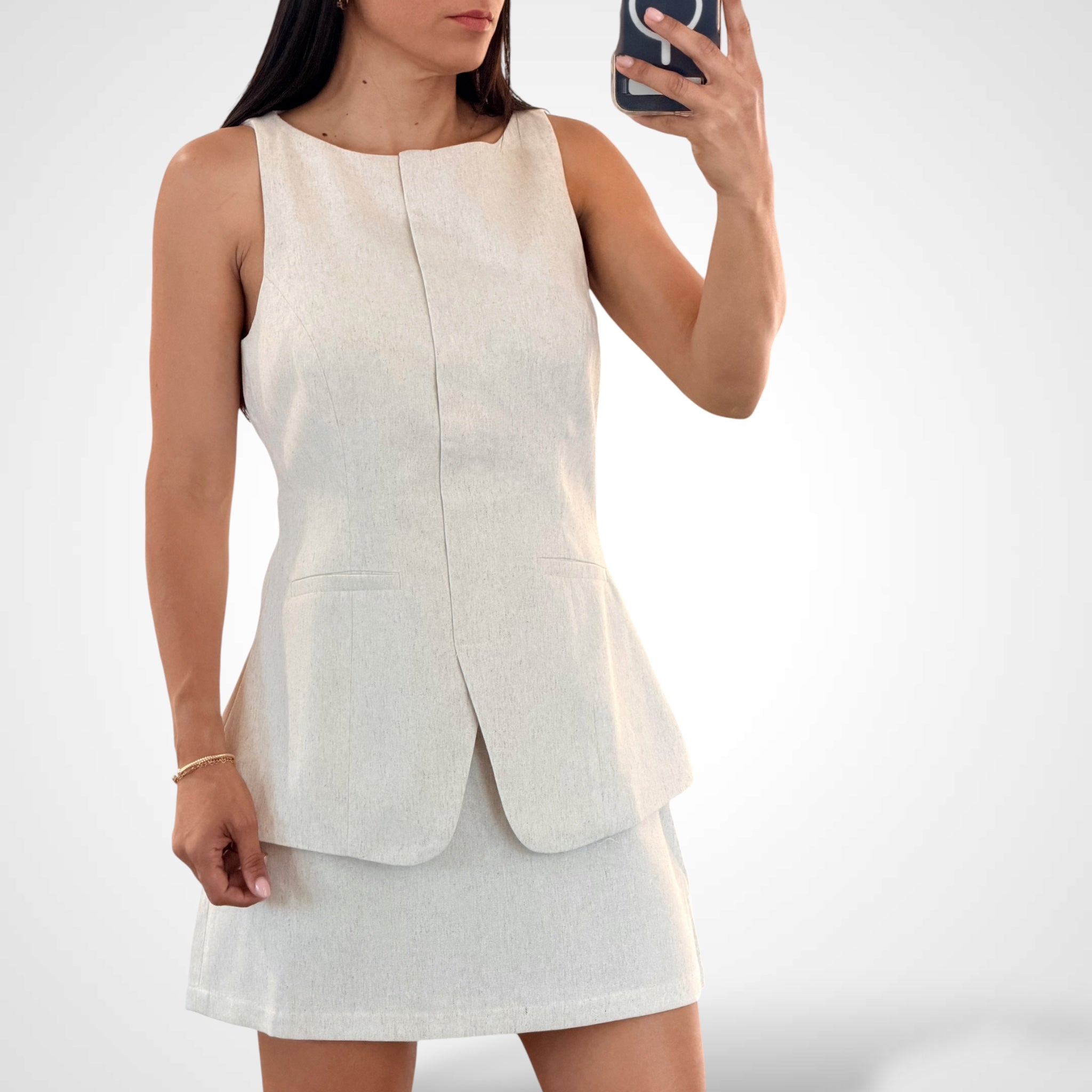 Sleeveless Linen Mini Dress-2