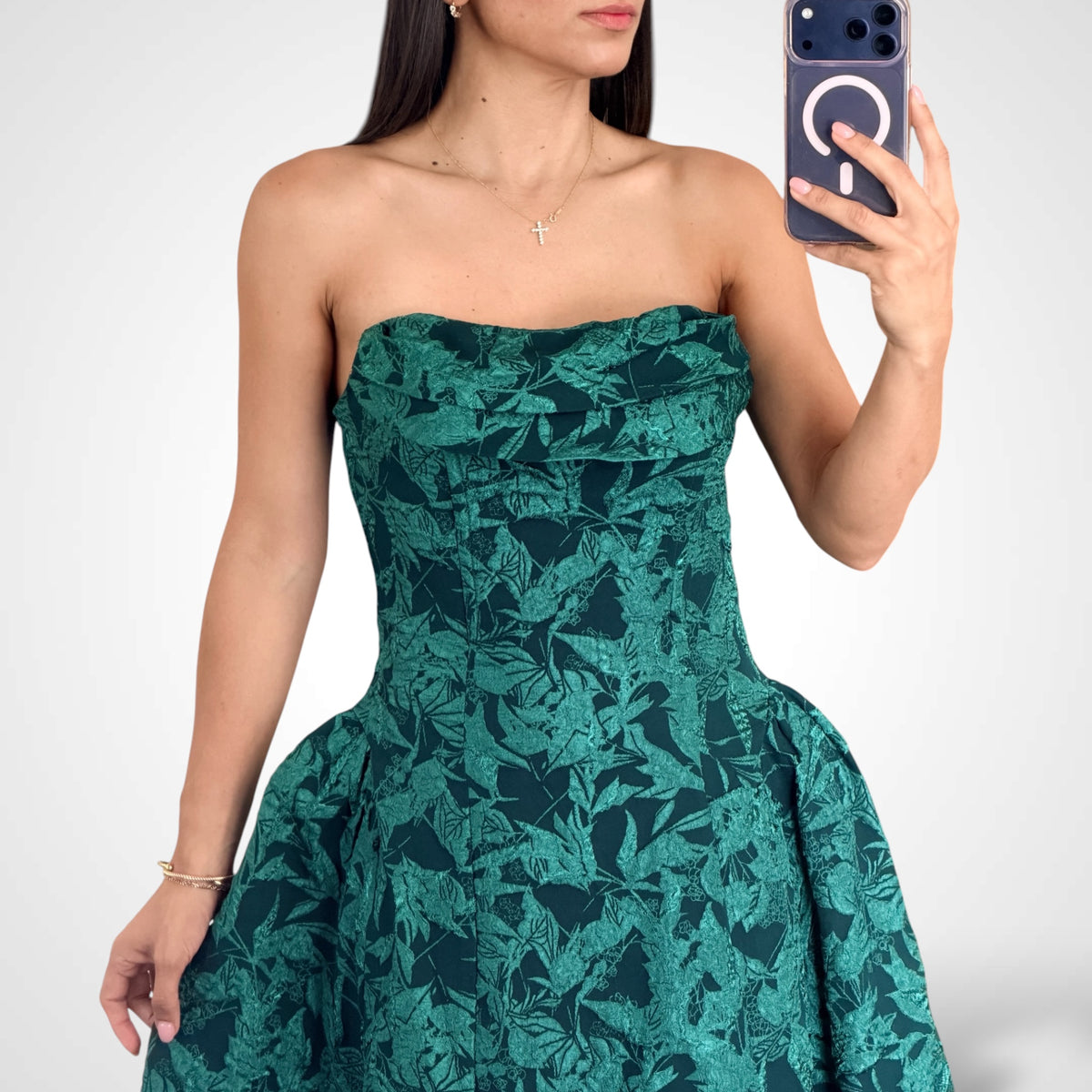 Hunter Green Puff Midi Dress-2