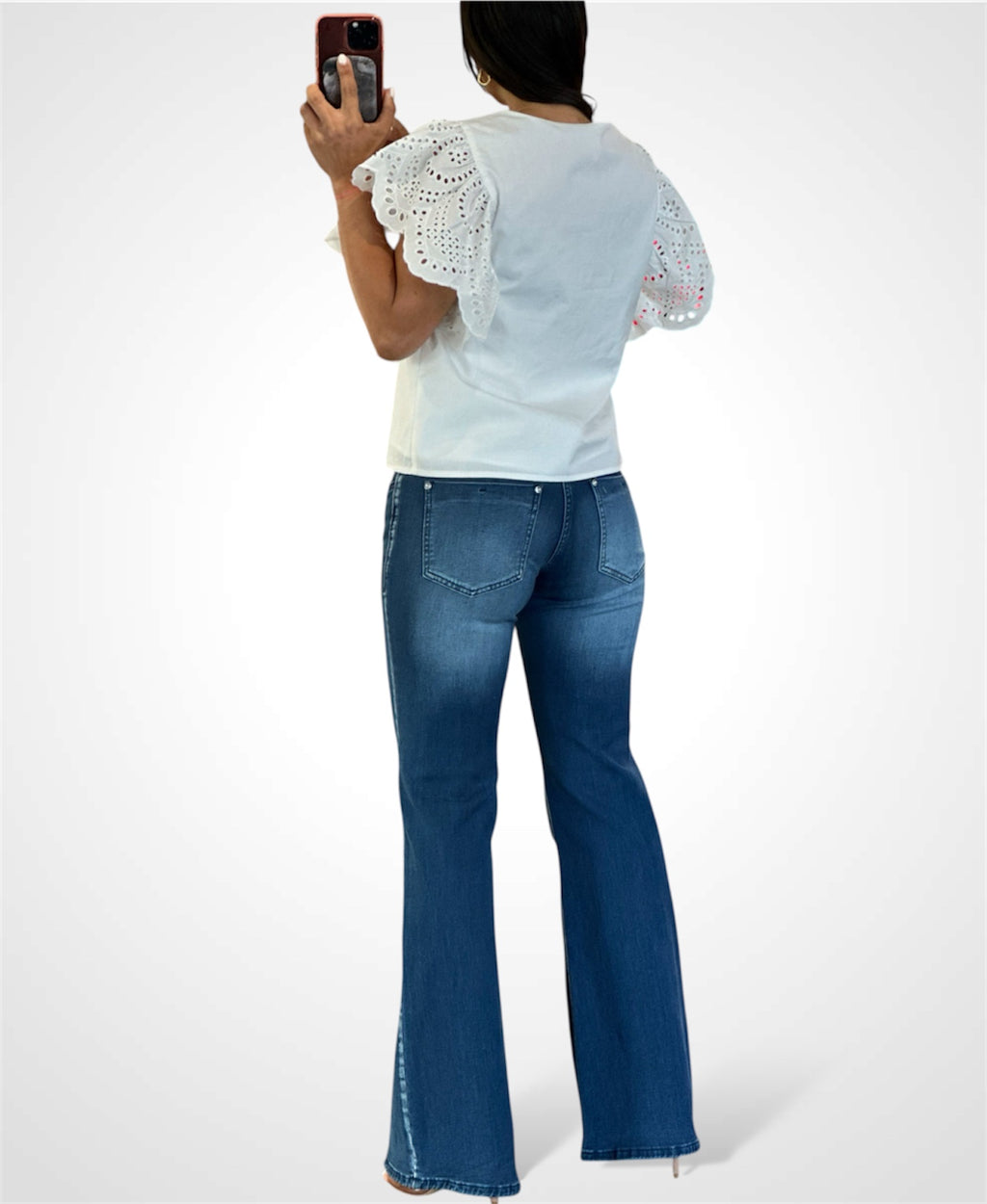 V-NECK EYELET SLEEVE TOP