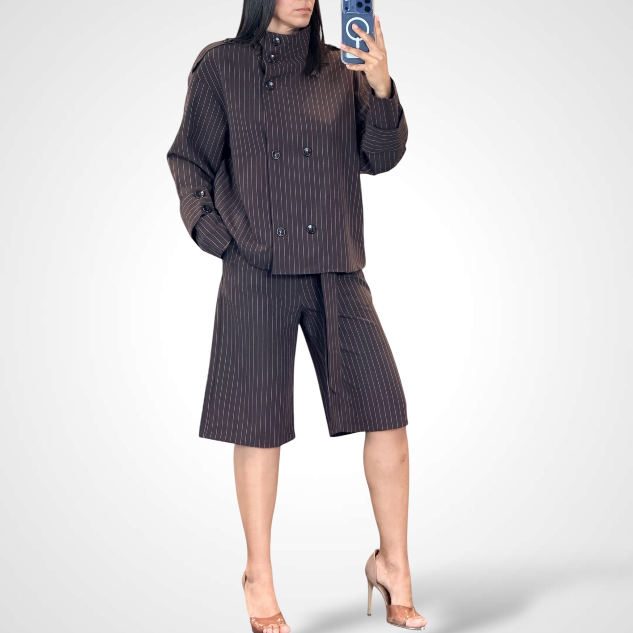 Chocolate Pinstripe Tailored Set-1