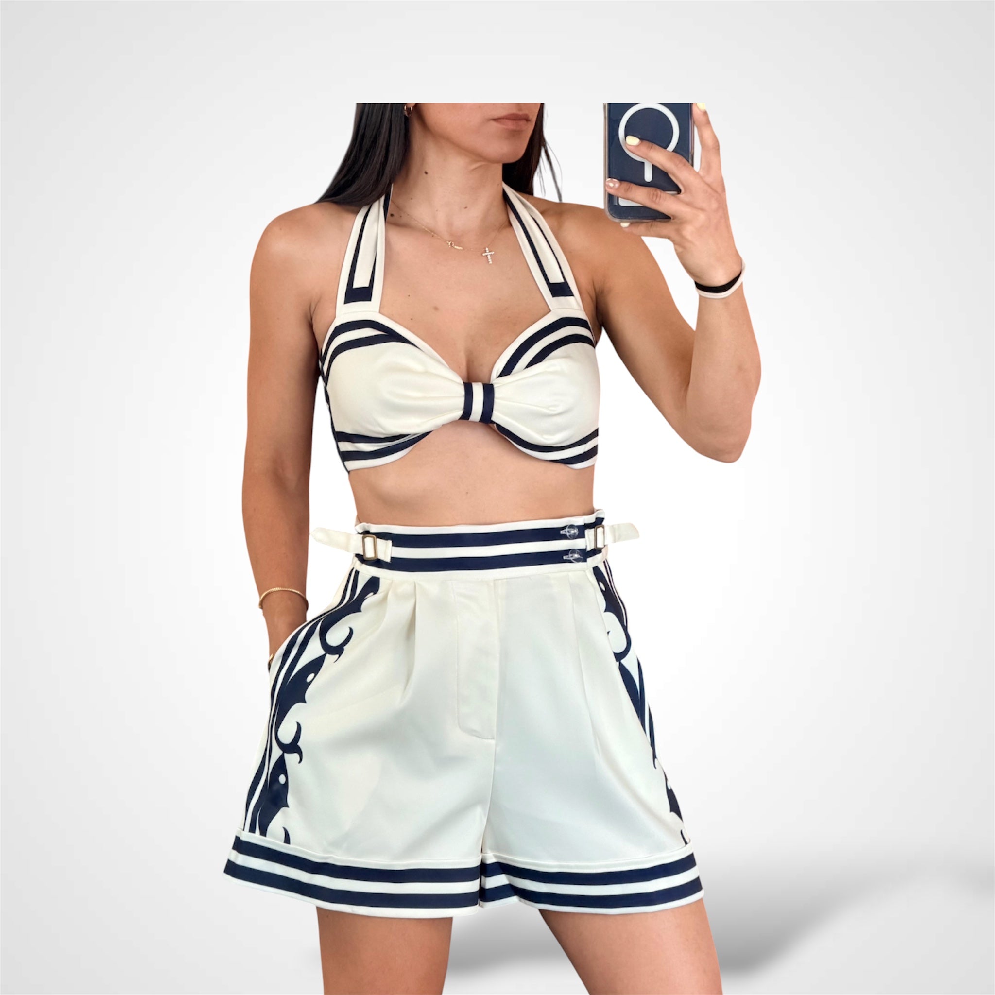 Tie Neck Short Set-2