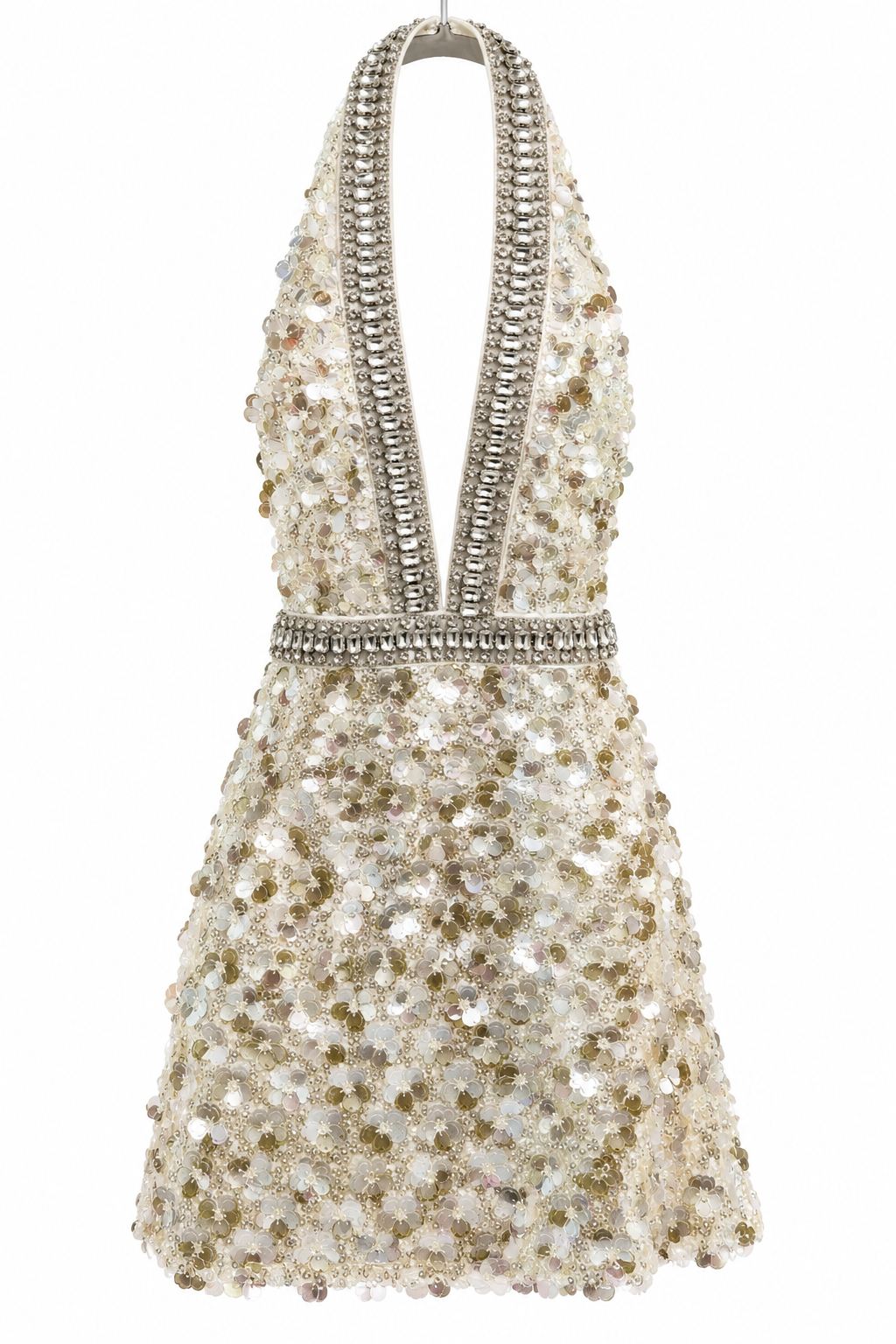 Silver Sequin Beaded Mini Dress-5