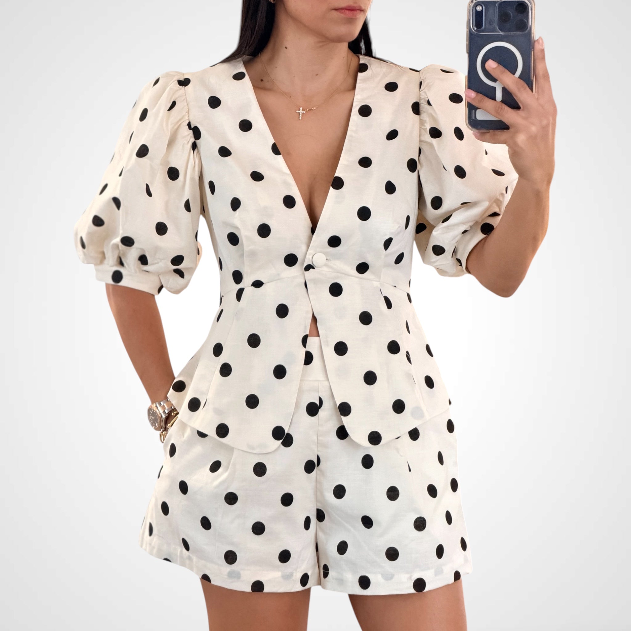 Linen Polka Short Set-2