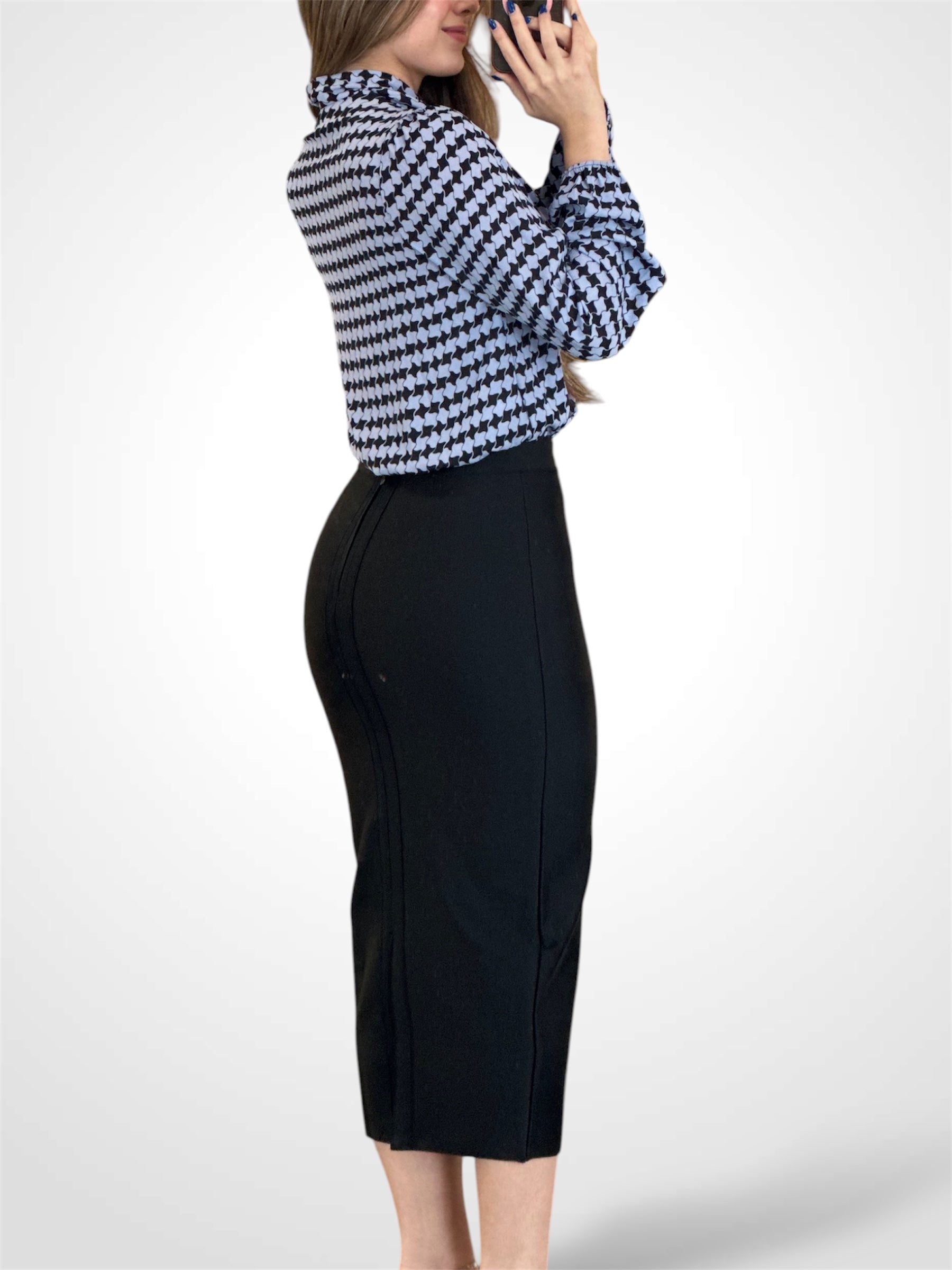ZIPPER CLOSURE BANDAGE PENCIL MIDI SKIRT•-3