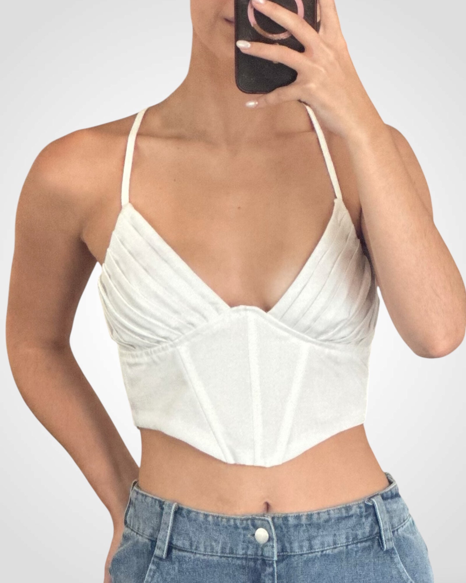 Boned Pleated Corset Top Adjustable Back