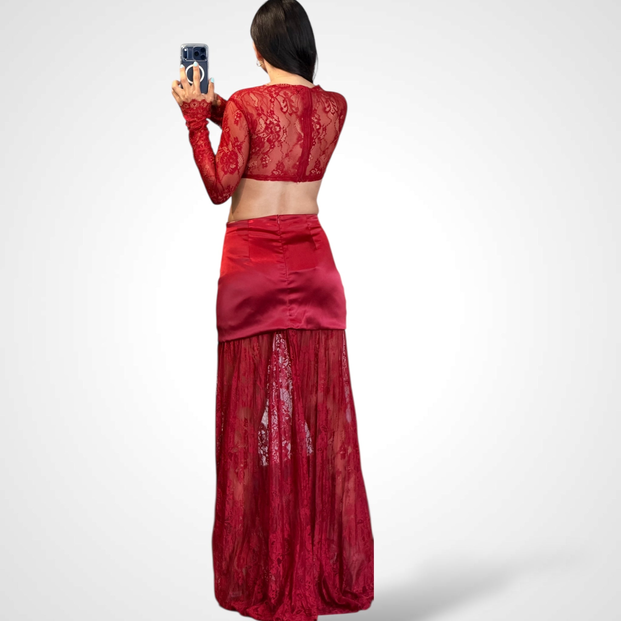 Satin Lace Combo Cutout Maxi Dress•-3